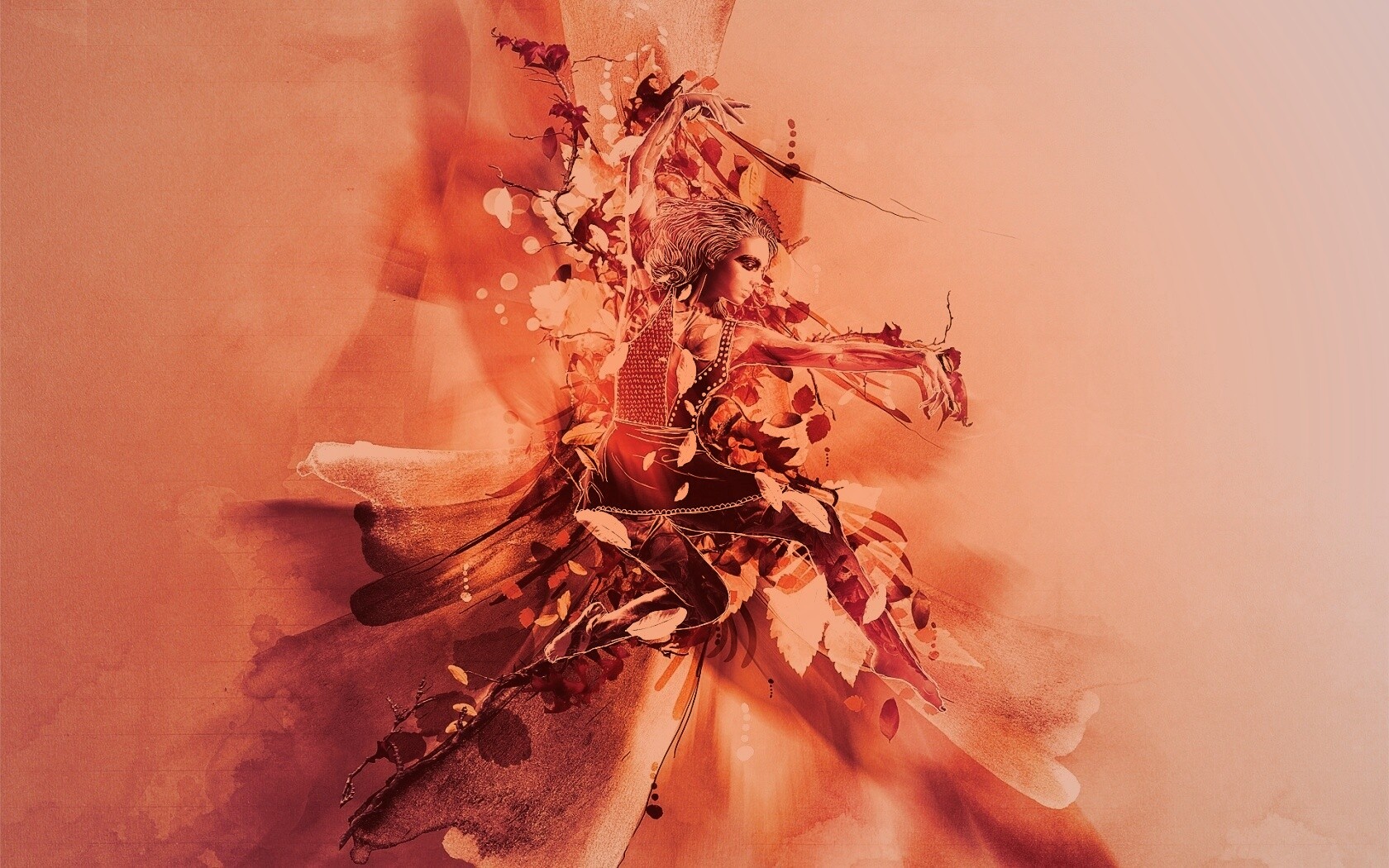 Девушка танцует в листьях обои