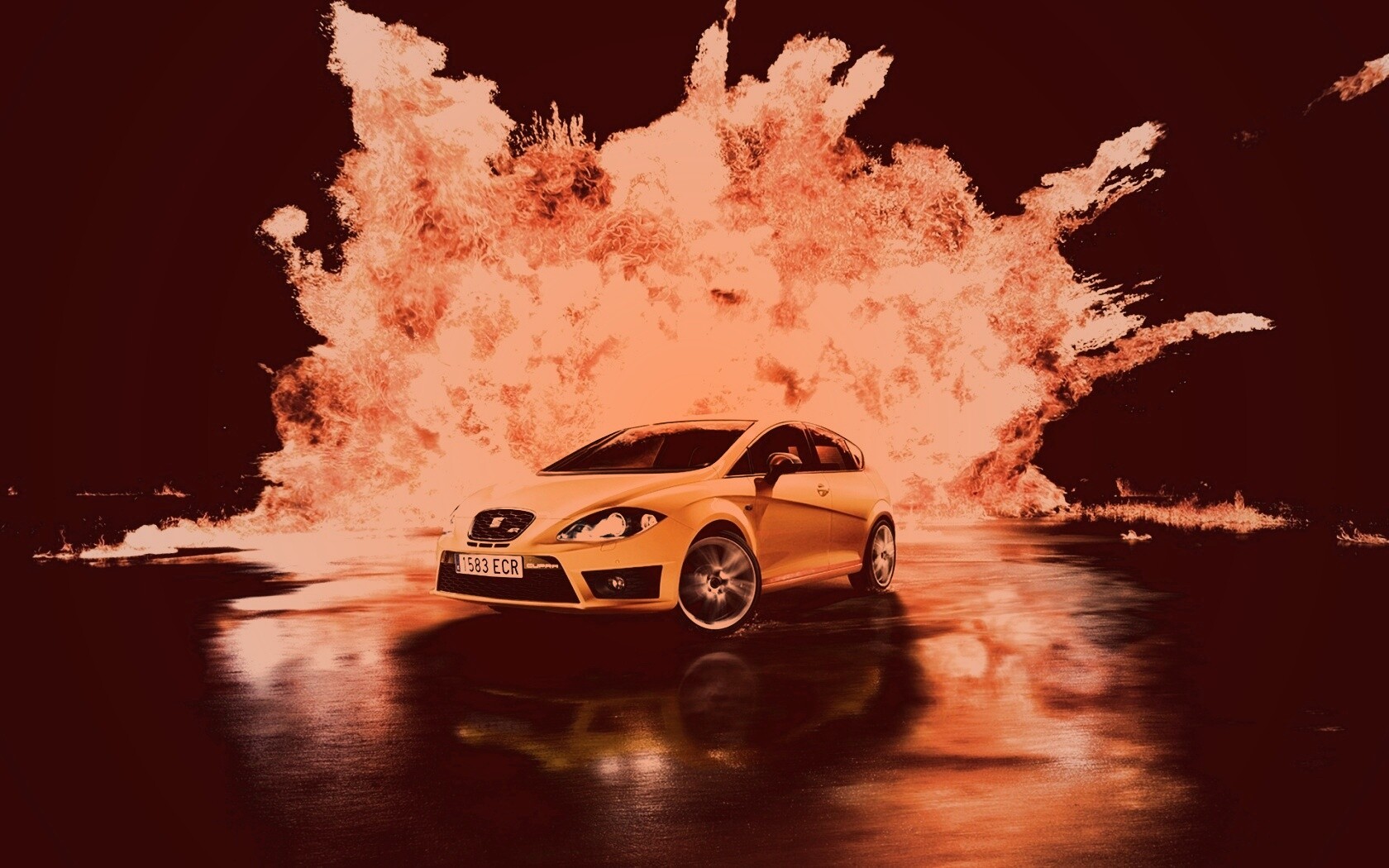 Желтый Леон на фоне взрыва обои