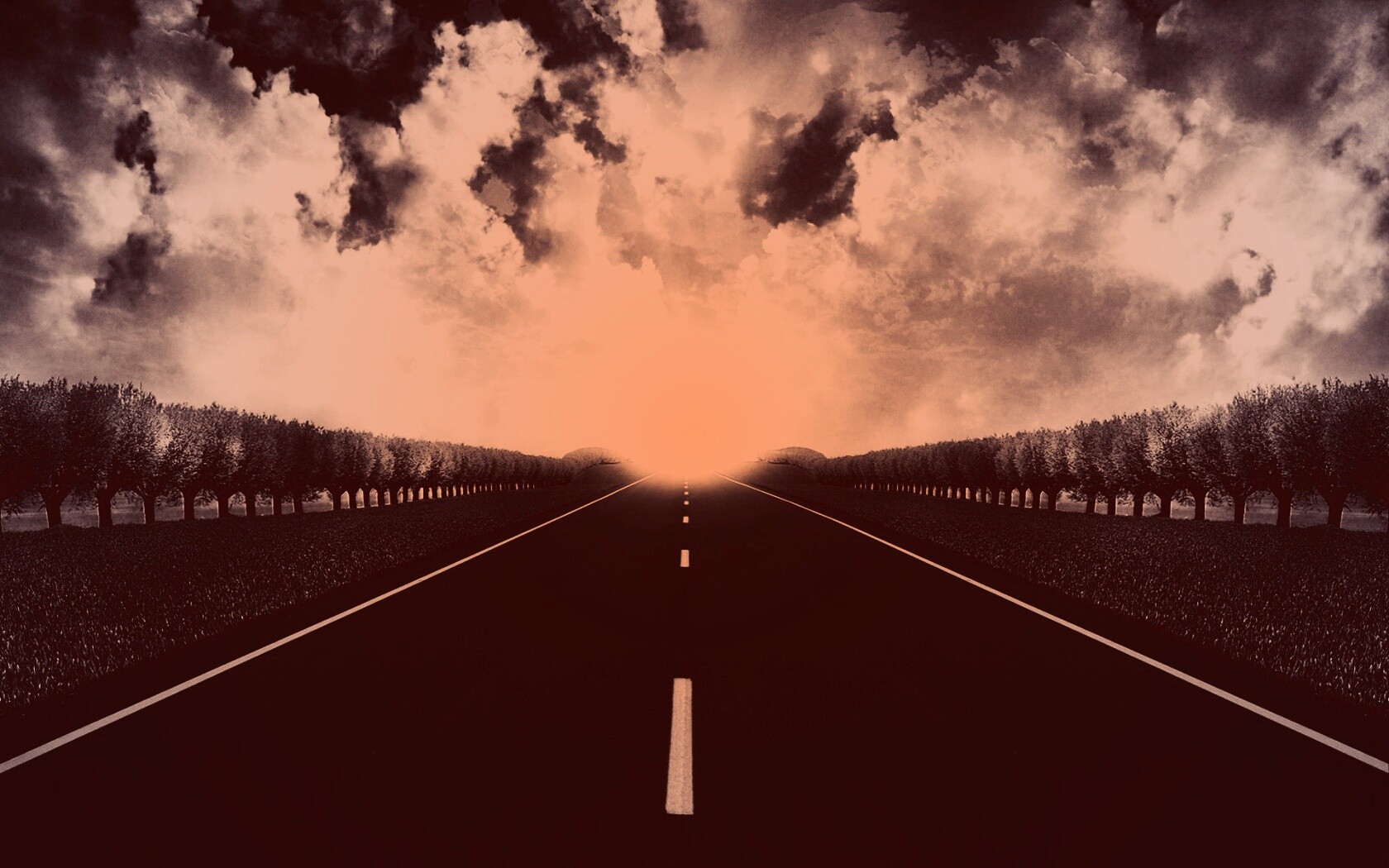 Дорога на закат обои