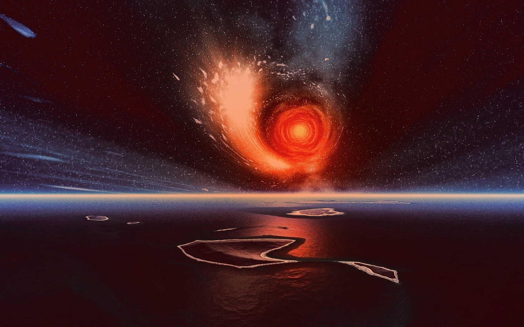 Красная дыра над океаном обои