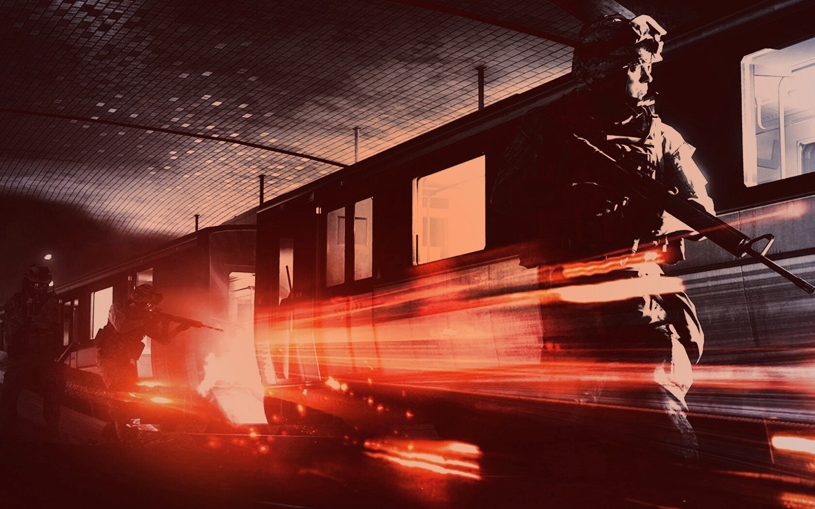 Солдаты на станции метро обои