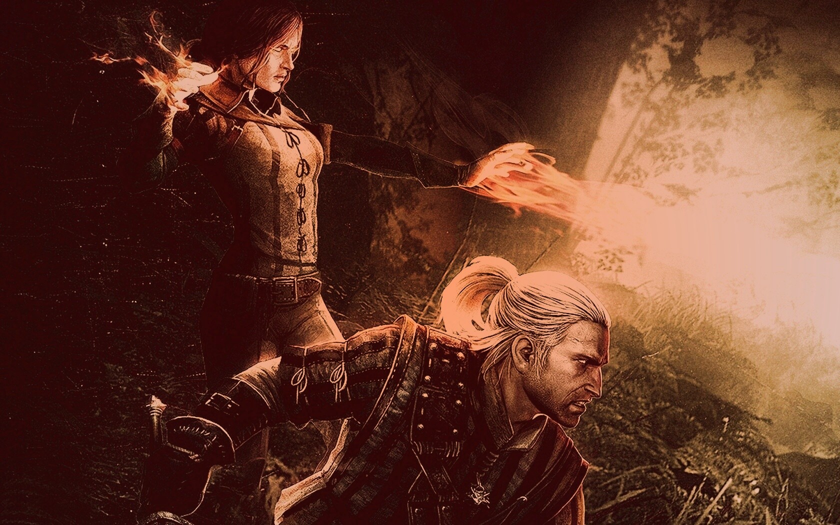 Геральт и Трисс в бою обои