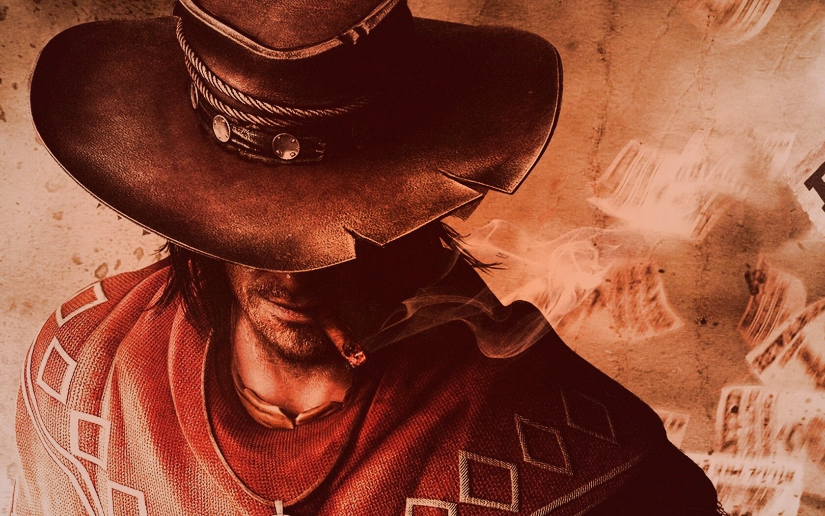 Мужик с сигарой в шляпе и пончо обои