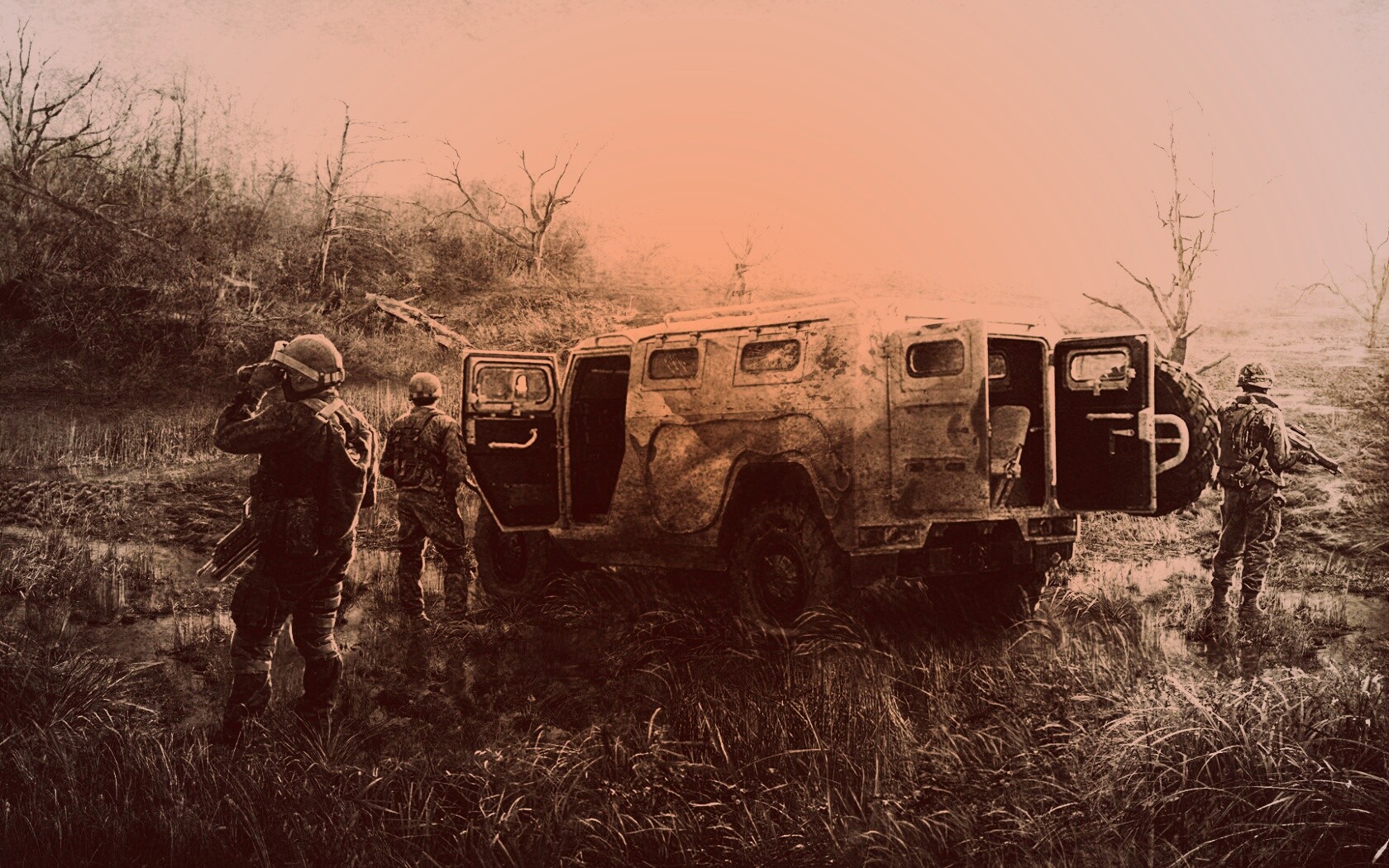 Солдаты из сталкера на болоте обои