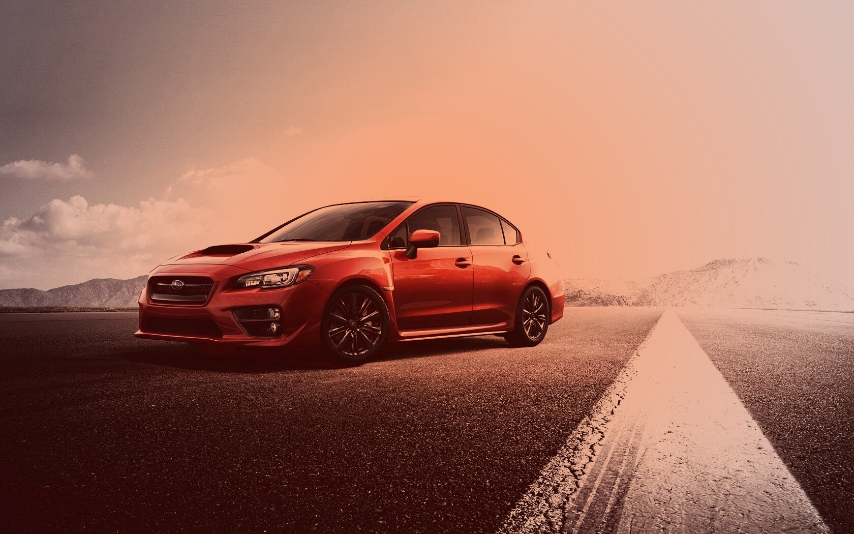 Subaru WRX на пустынной трассе обои