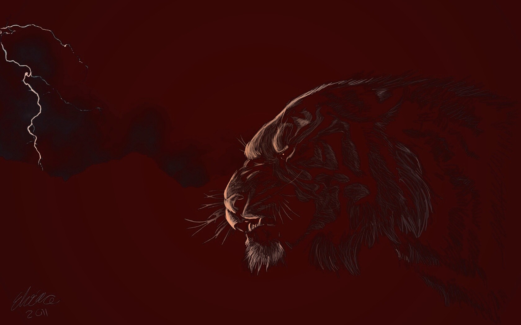 Рисунок грозного тигра обои