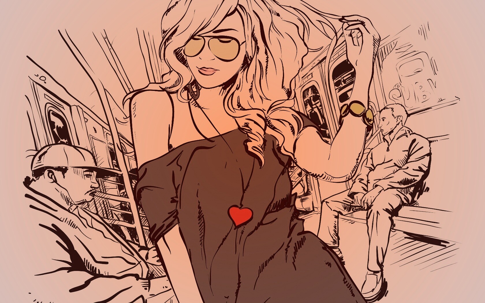 Стильная девушка в метро обои