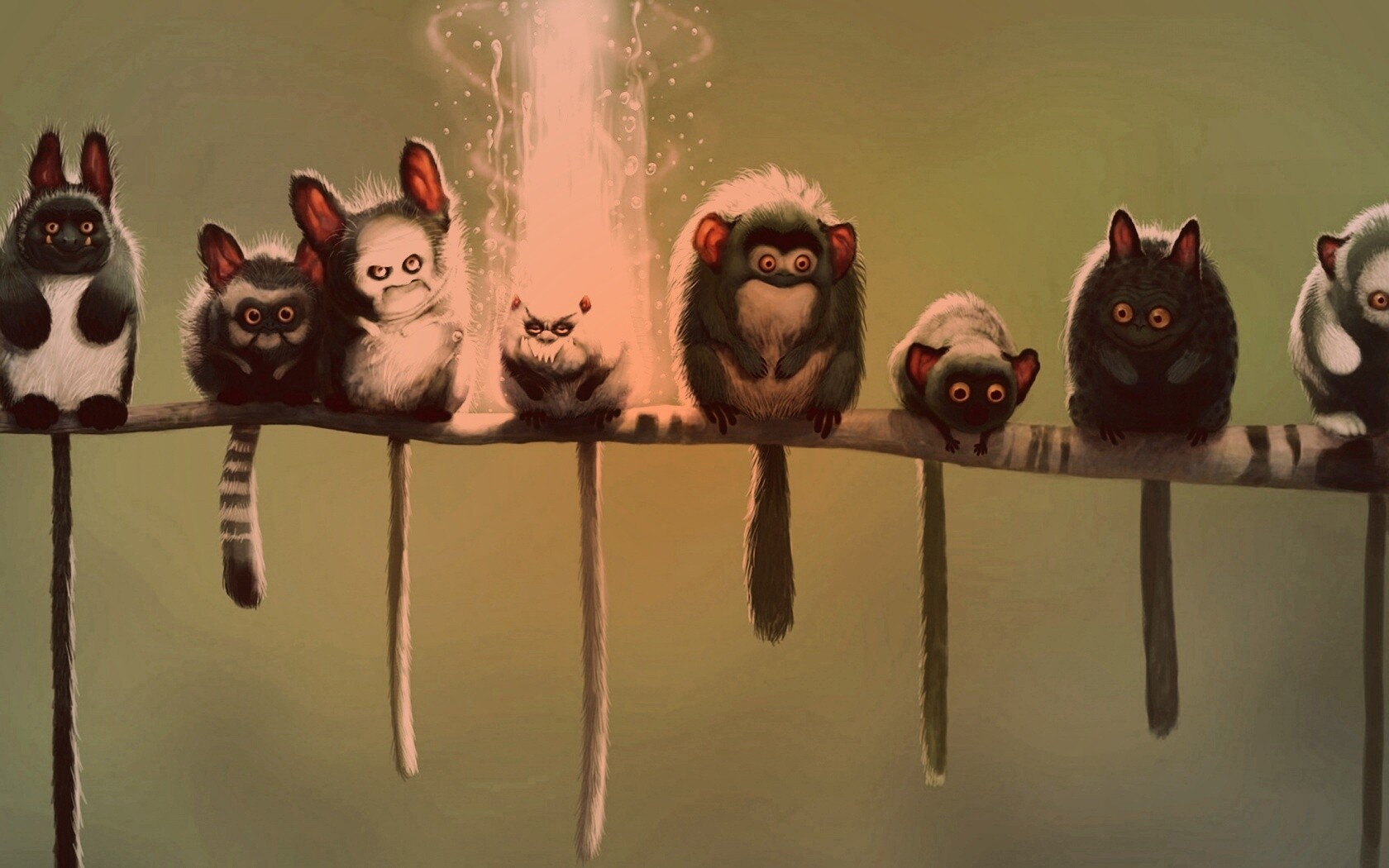 Существа на ветке обои