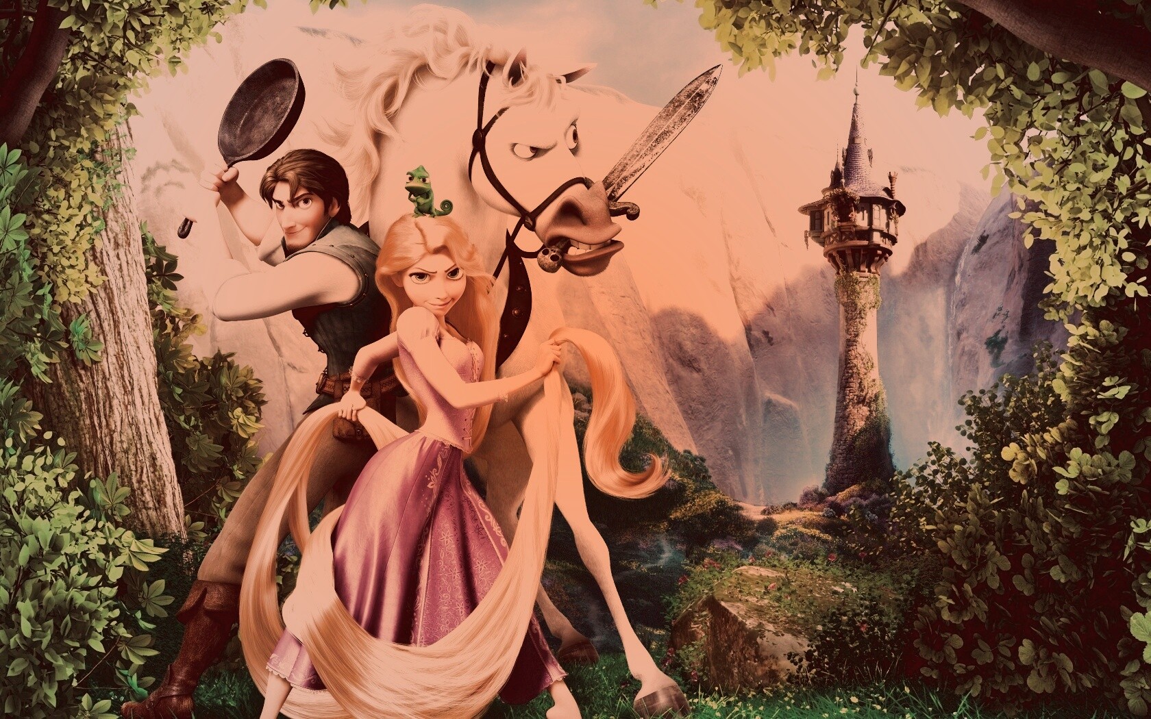 Рапунцель, Флин, Максимус и Паскаль обои