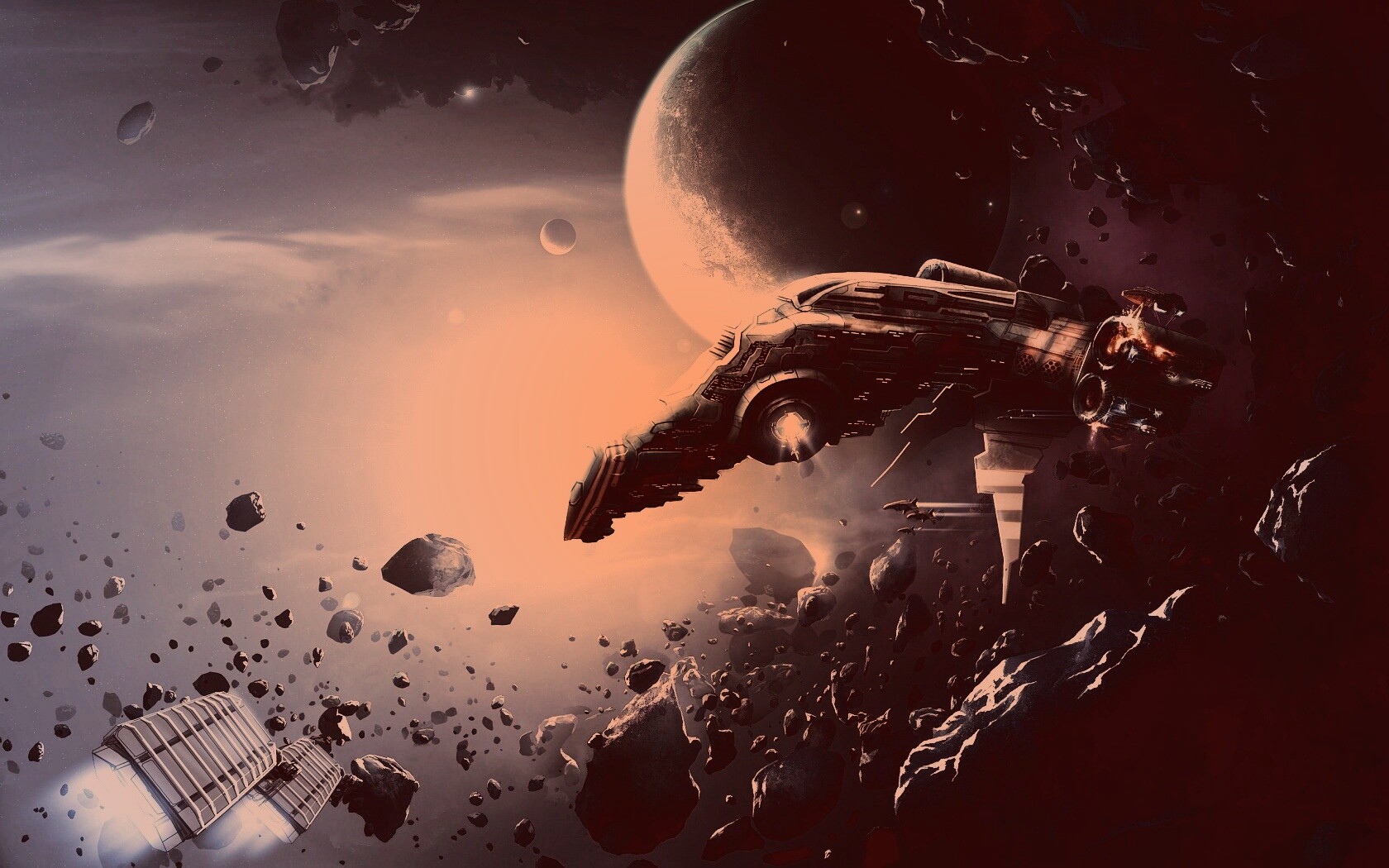 Полет в астероидах обои