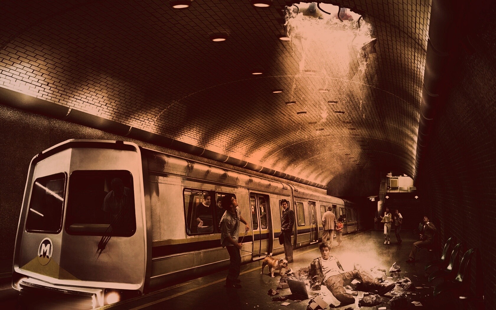 Провалившийся в метро обои