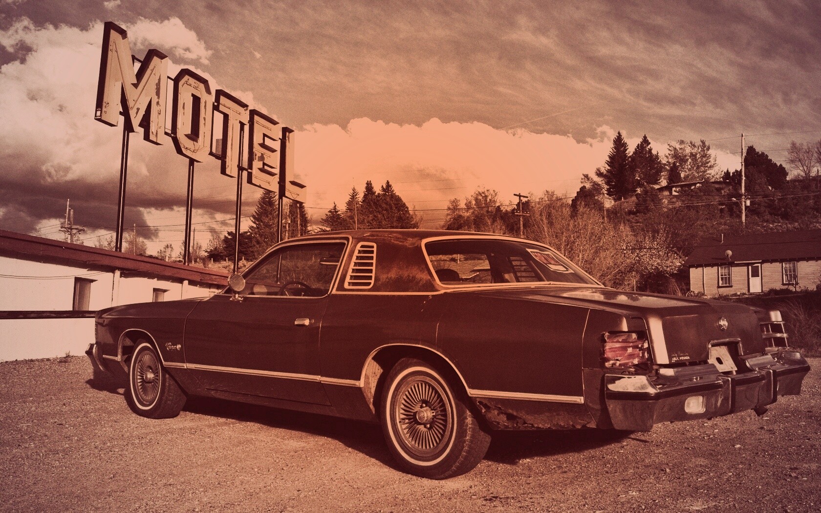 Олдскульный Dodge около мотеля обои