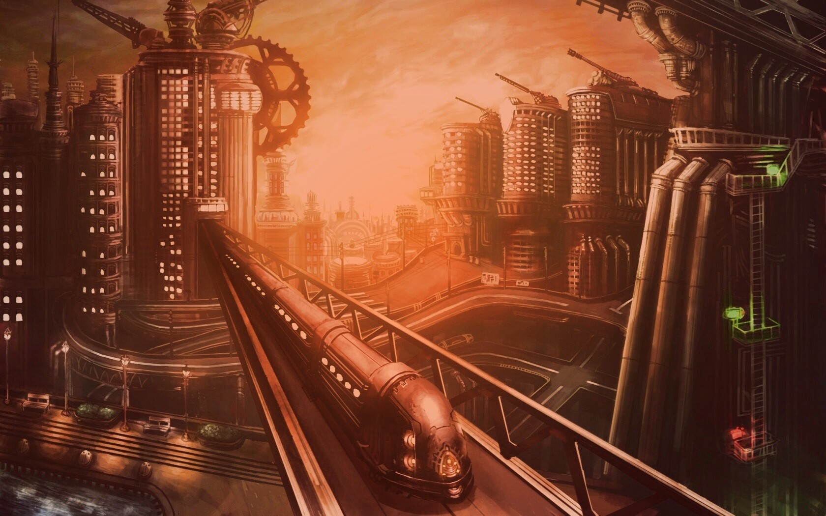 Город из мира стимпанк обои