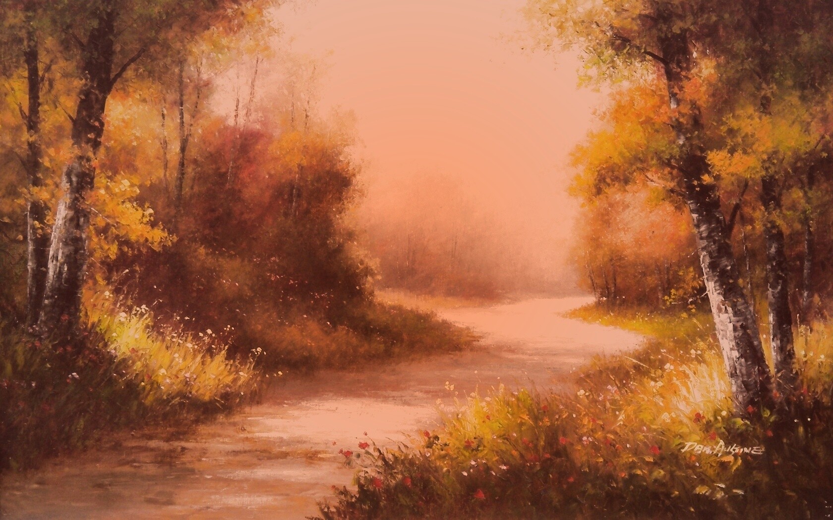 Рисунок лесной дороги обои