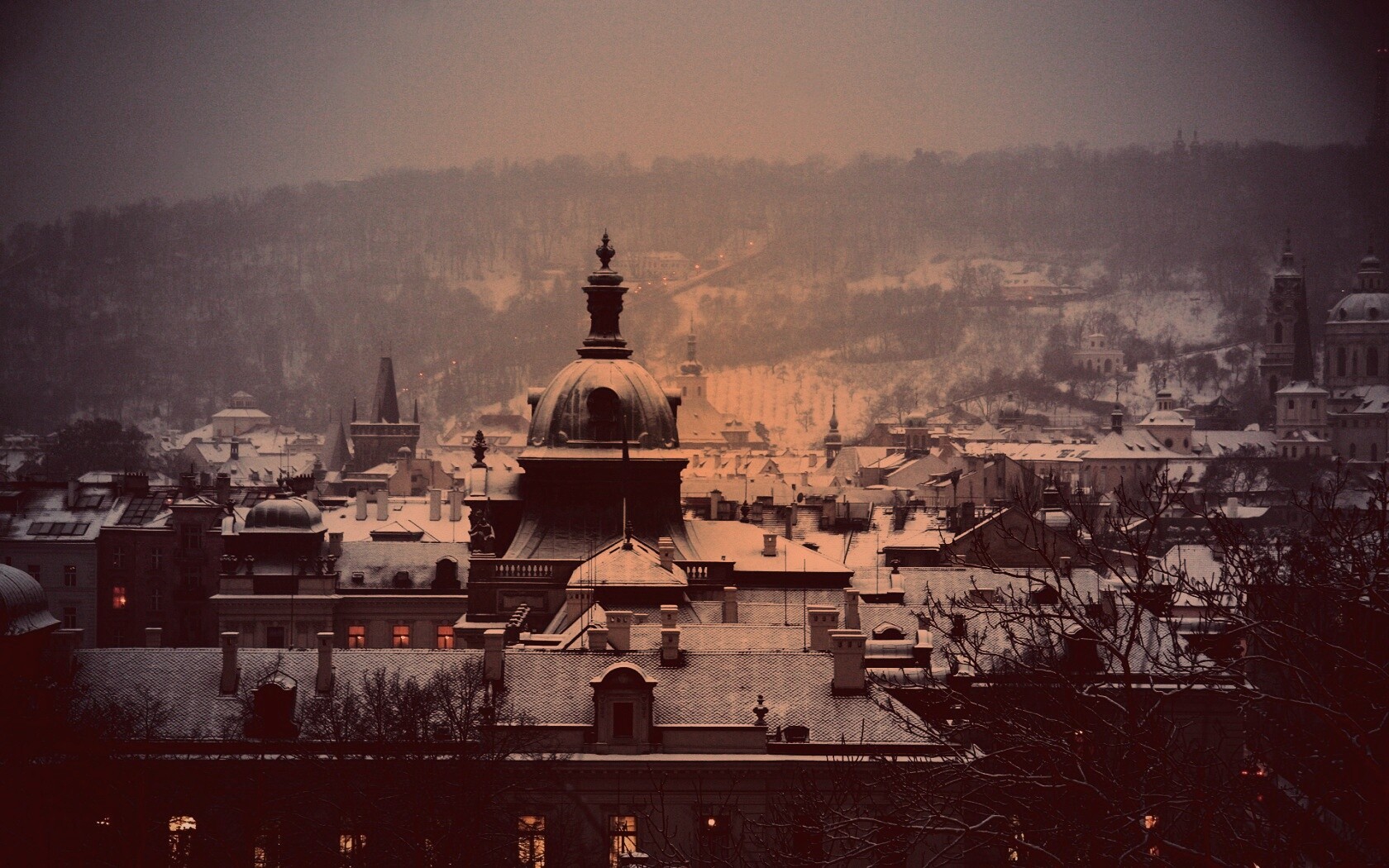 Город зимой обои