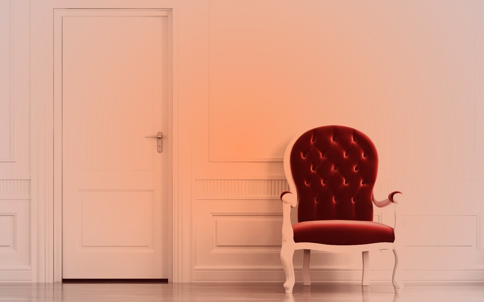 красное кресло в белой комнате обои