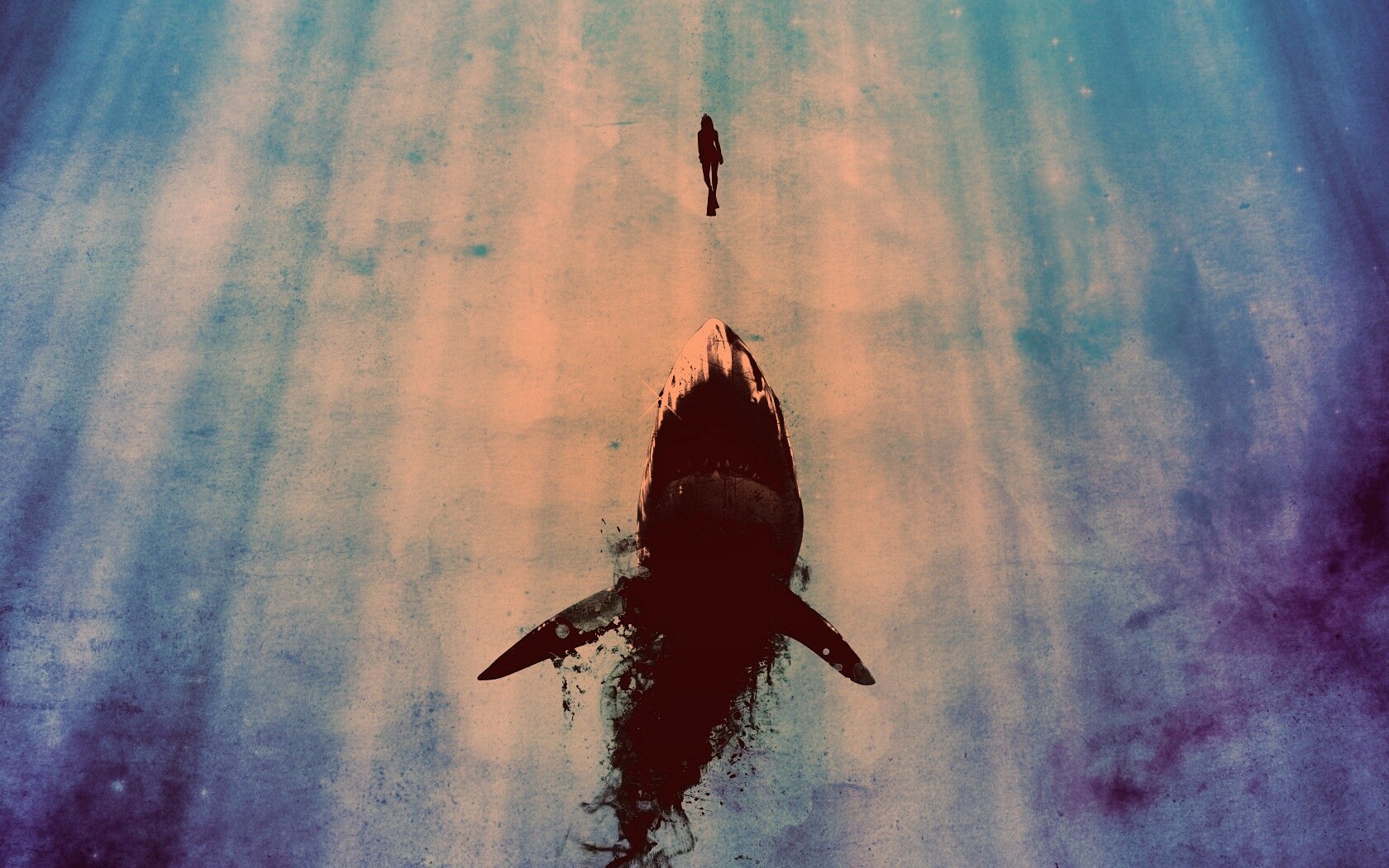 Акула гонится за человеком обои