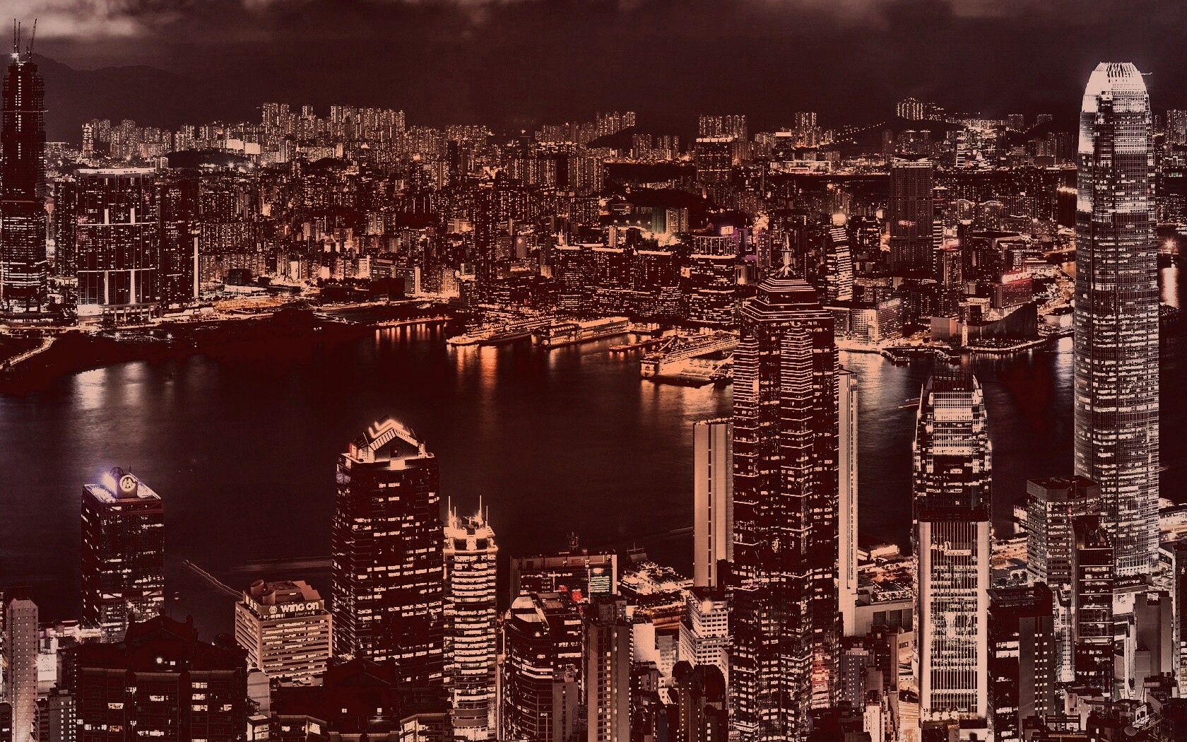 Небоскребы ночью обои