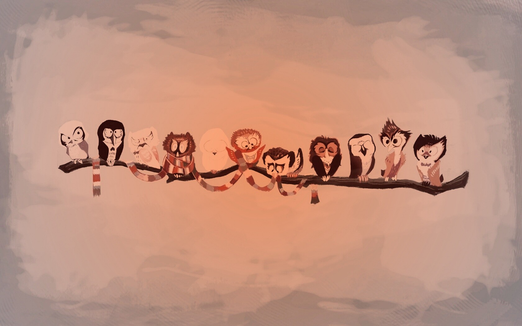 Совы на ветке обои