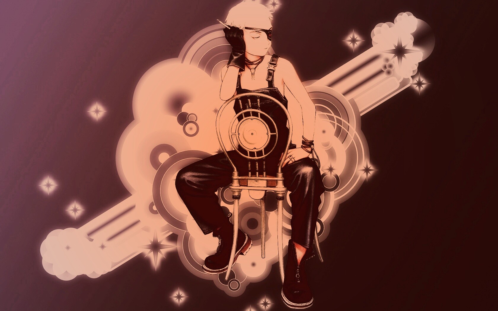 Одноглазый парень на стуле обои