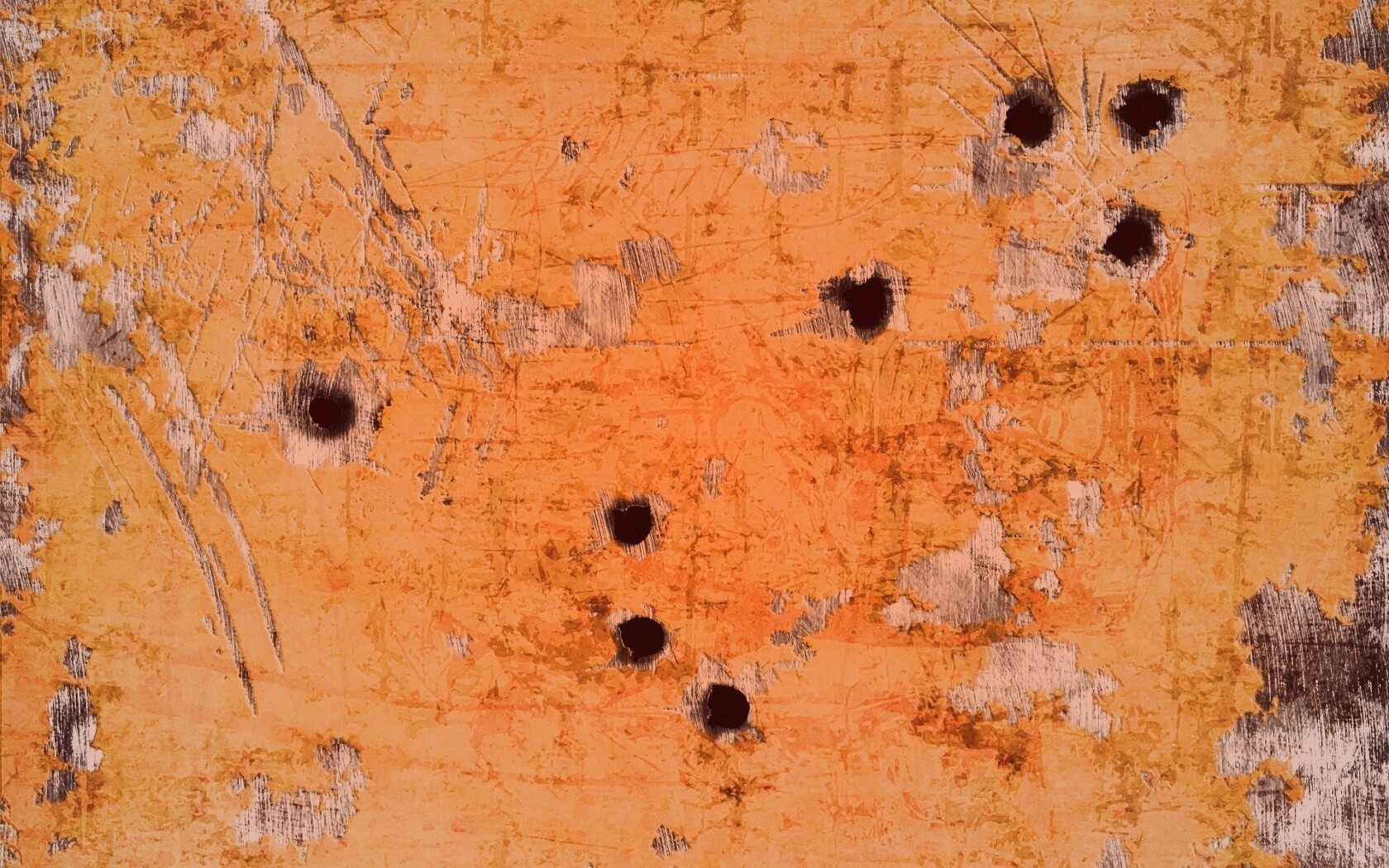 Пулевые отверстия в желтом листе обои