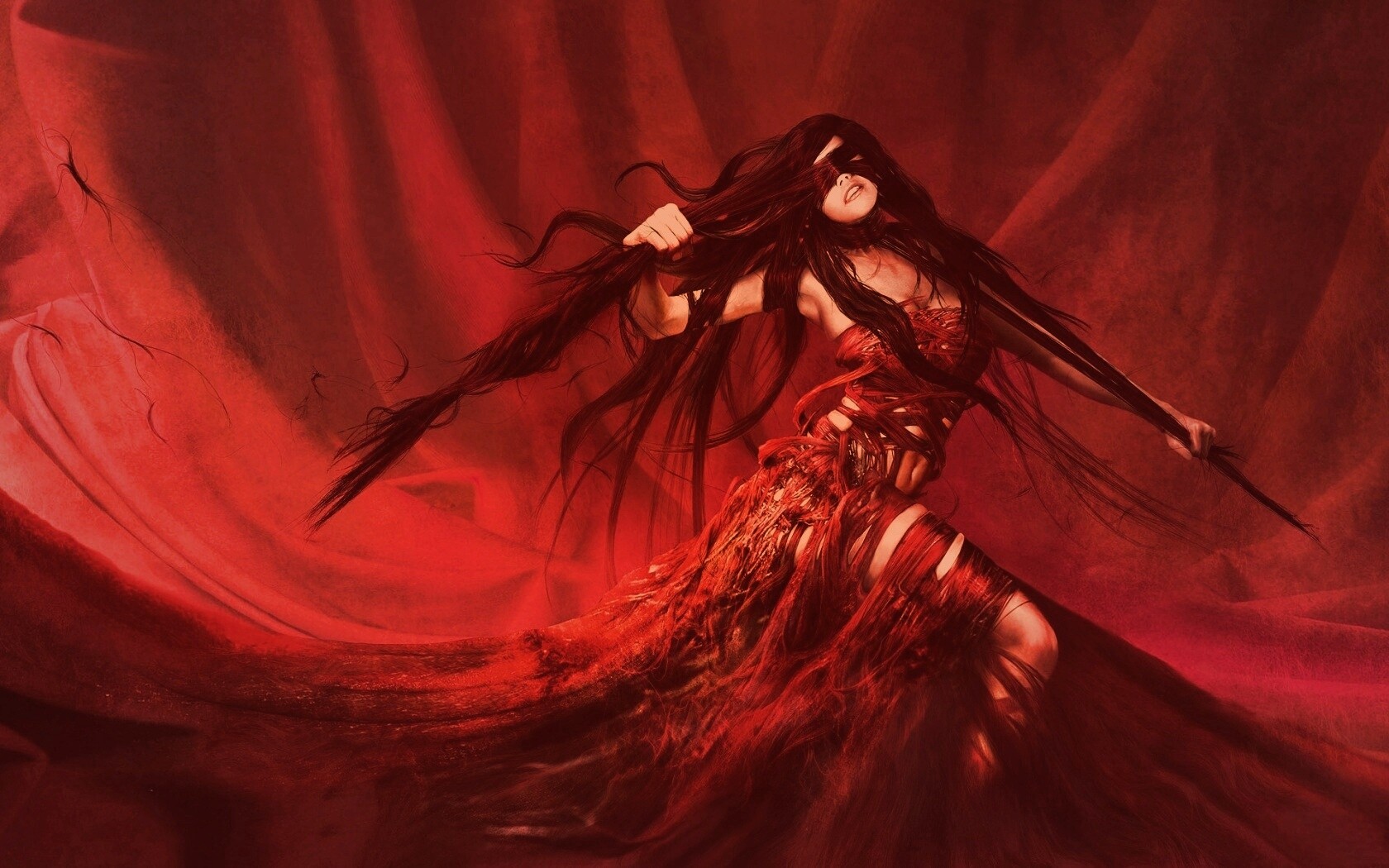 Девушка в красной мантии обои