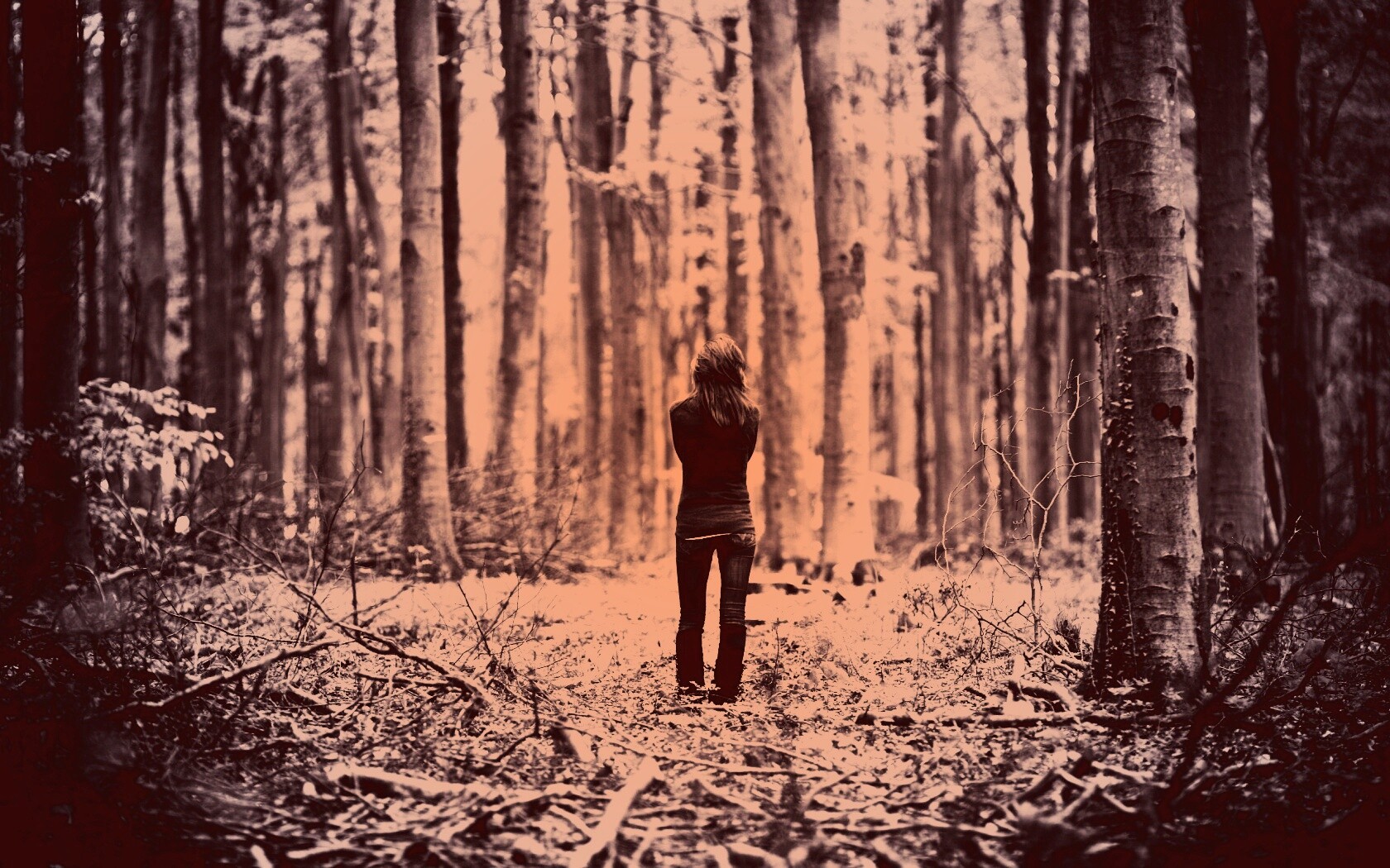 Одна в лесу обои