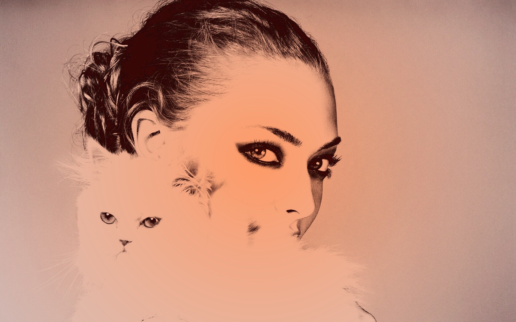 Девушка с кошкой обои