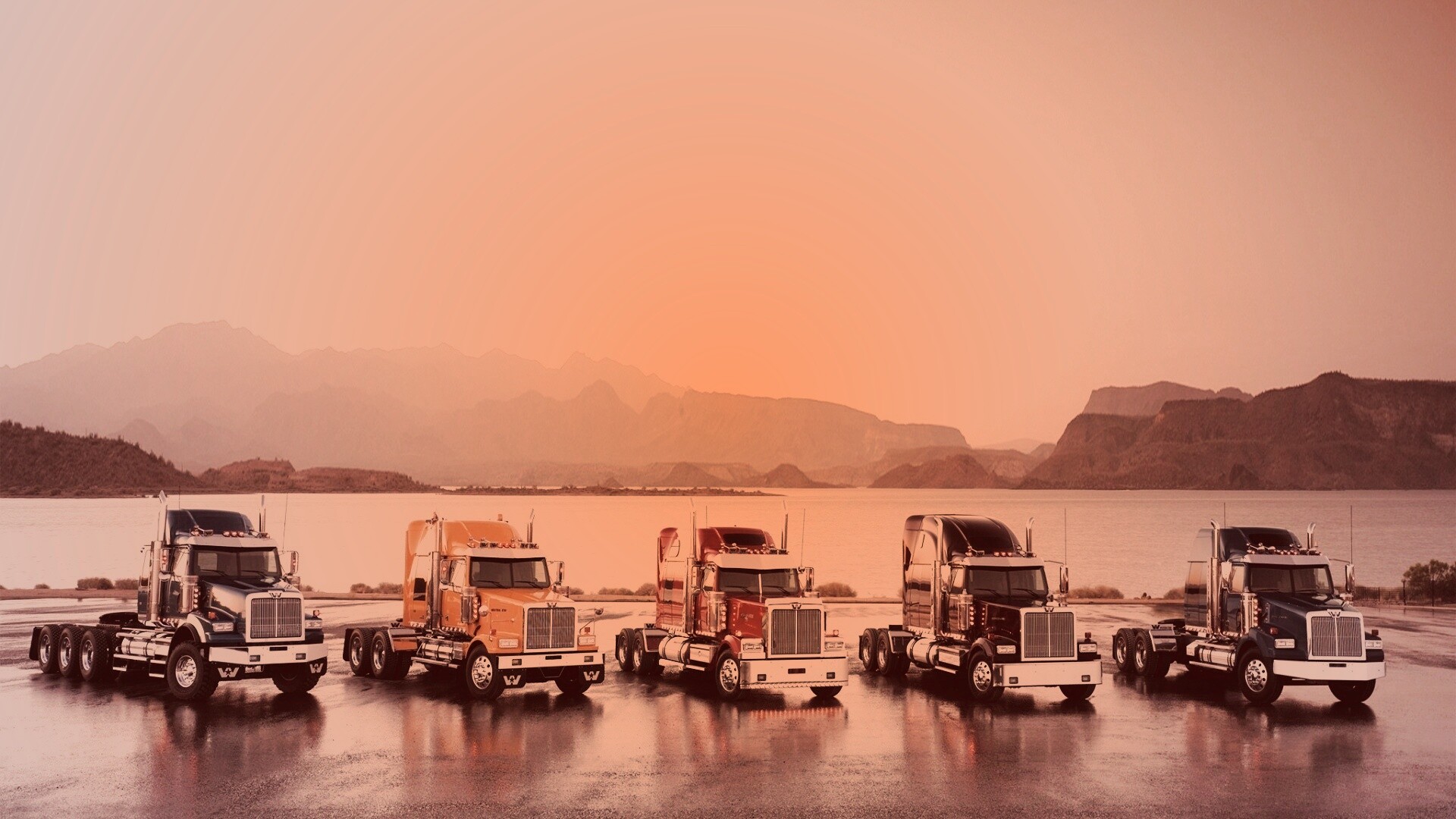 Тягачи на фоне озера обои