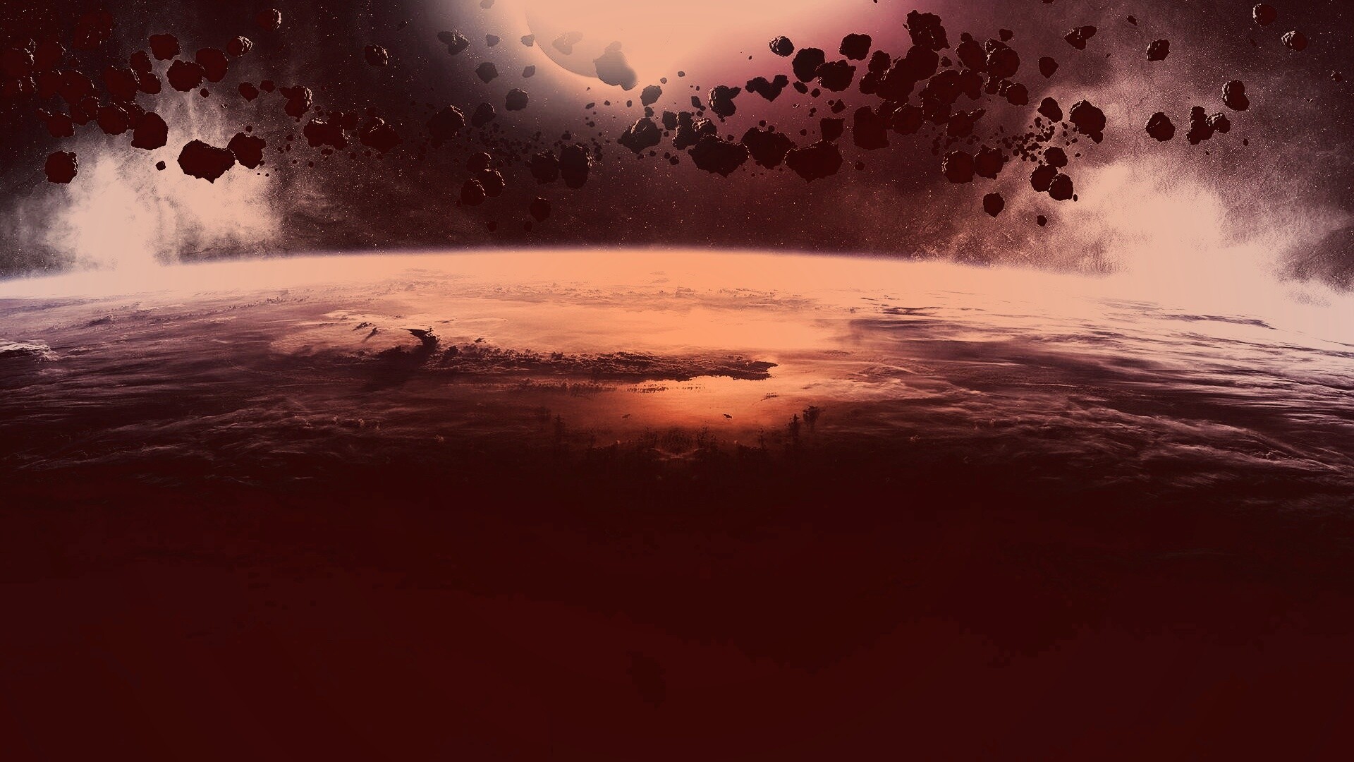 Пояс астероидов над планетой обои