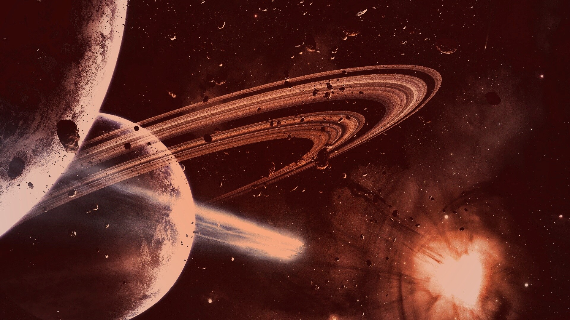 Голубой метеорит и туманность в виде сердца обои