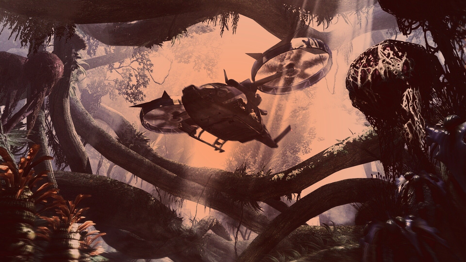 Вертолет в инопланетных джунглях обои