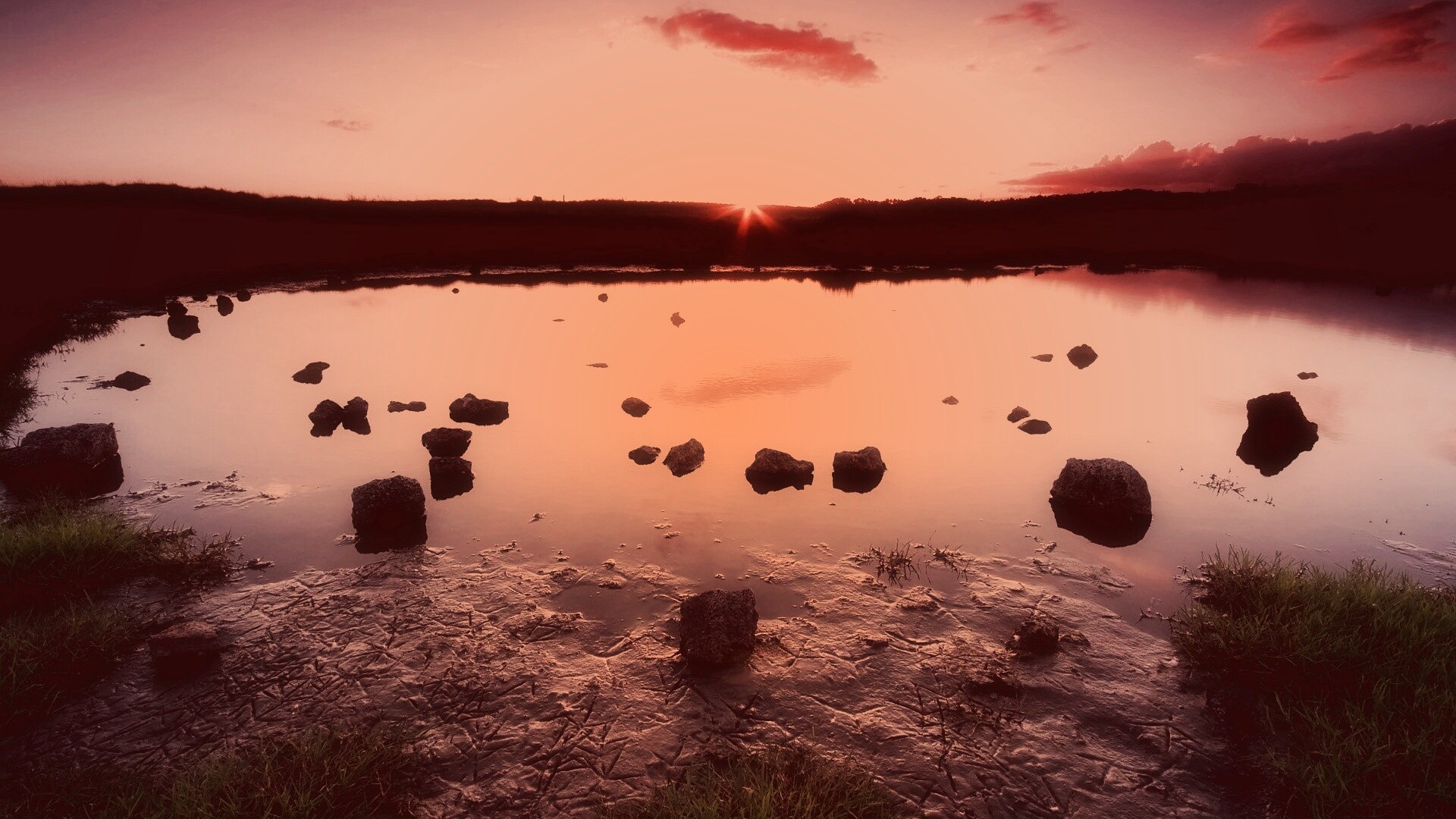 Обмелевшее озеро в Новой Зеландии обои