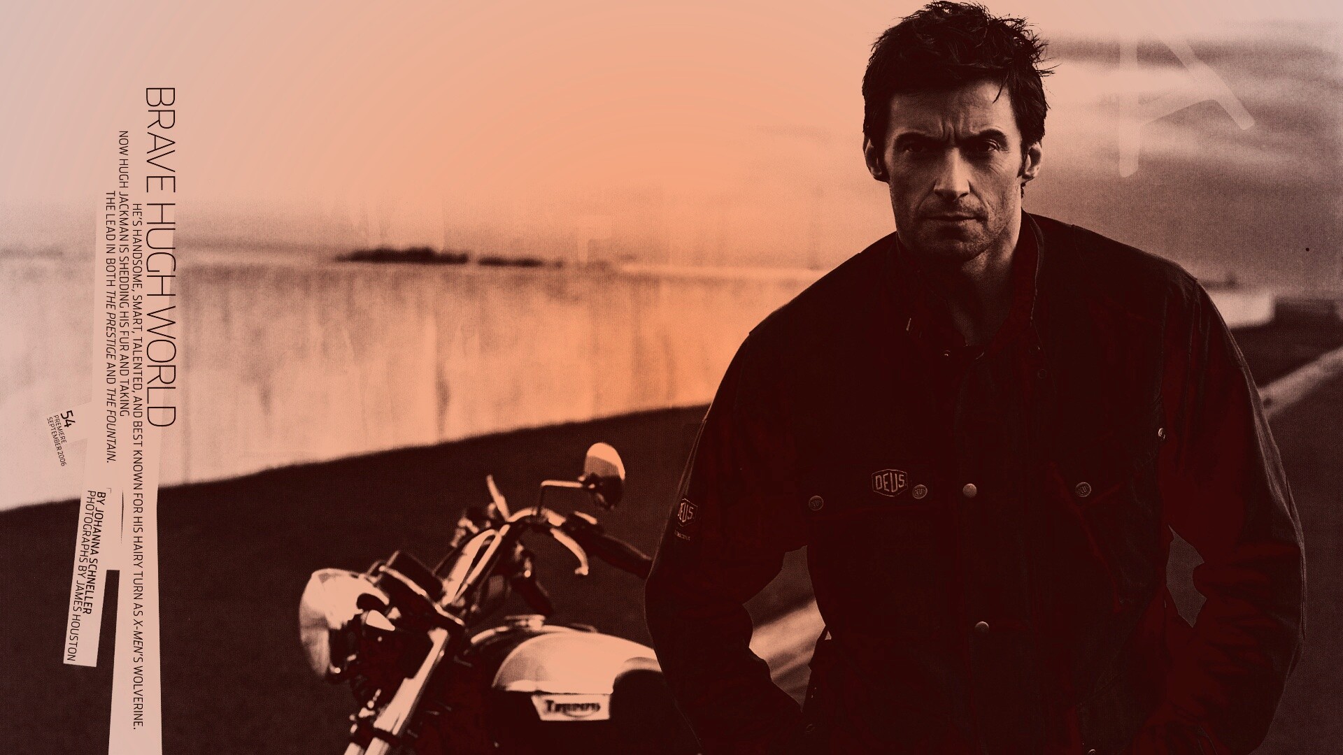 Хью Джекман с мотоциклом обои