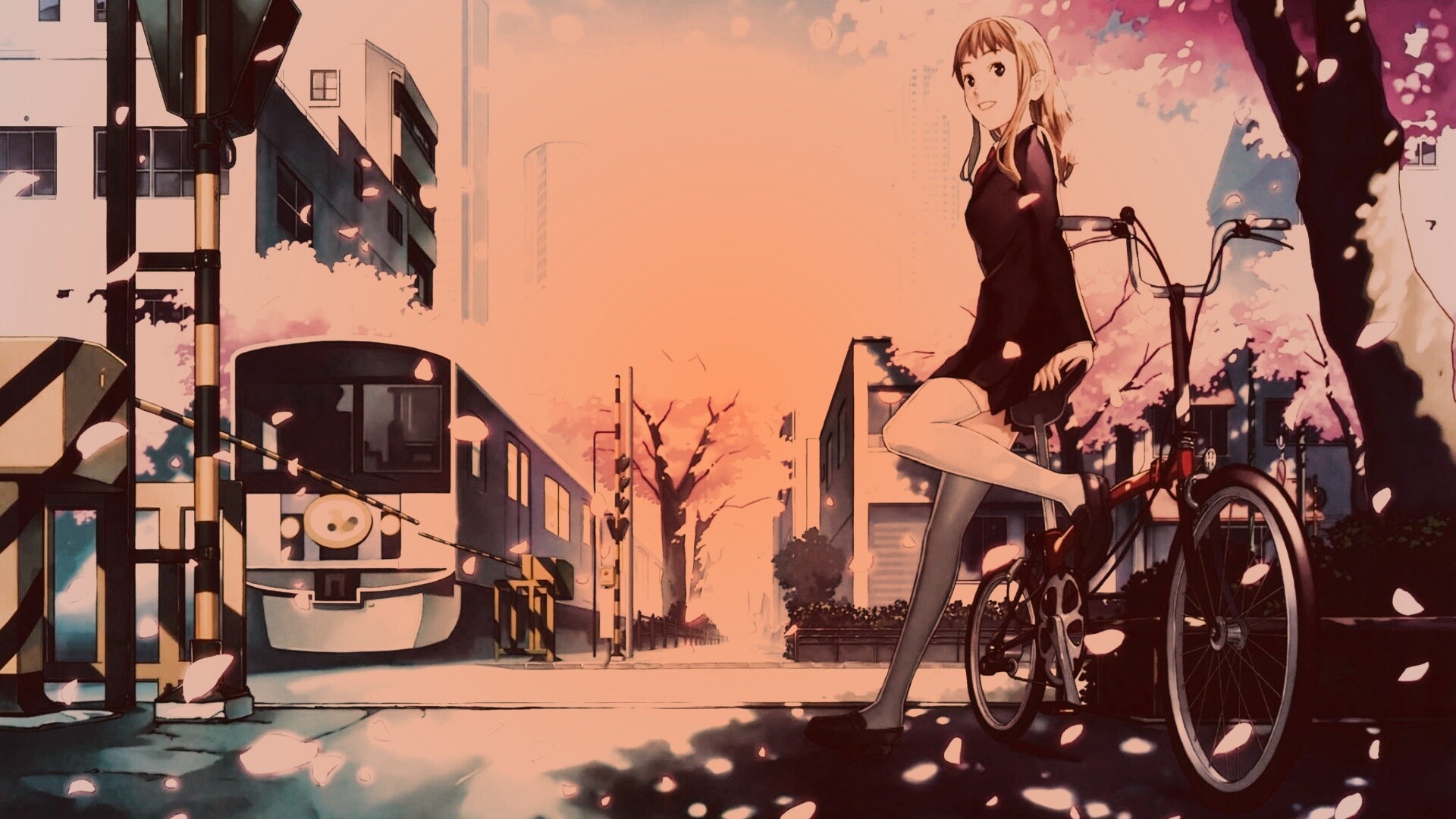 Японская школьница на велосипеде обои