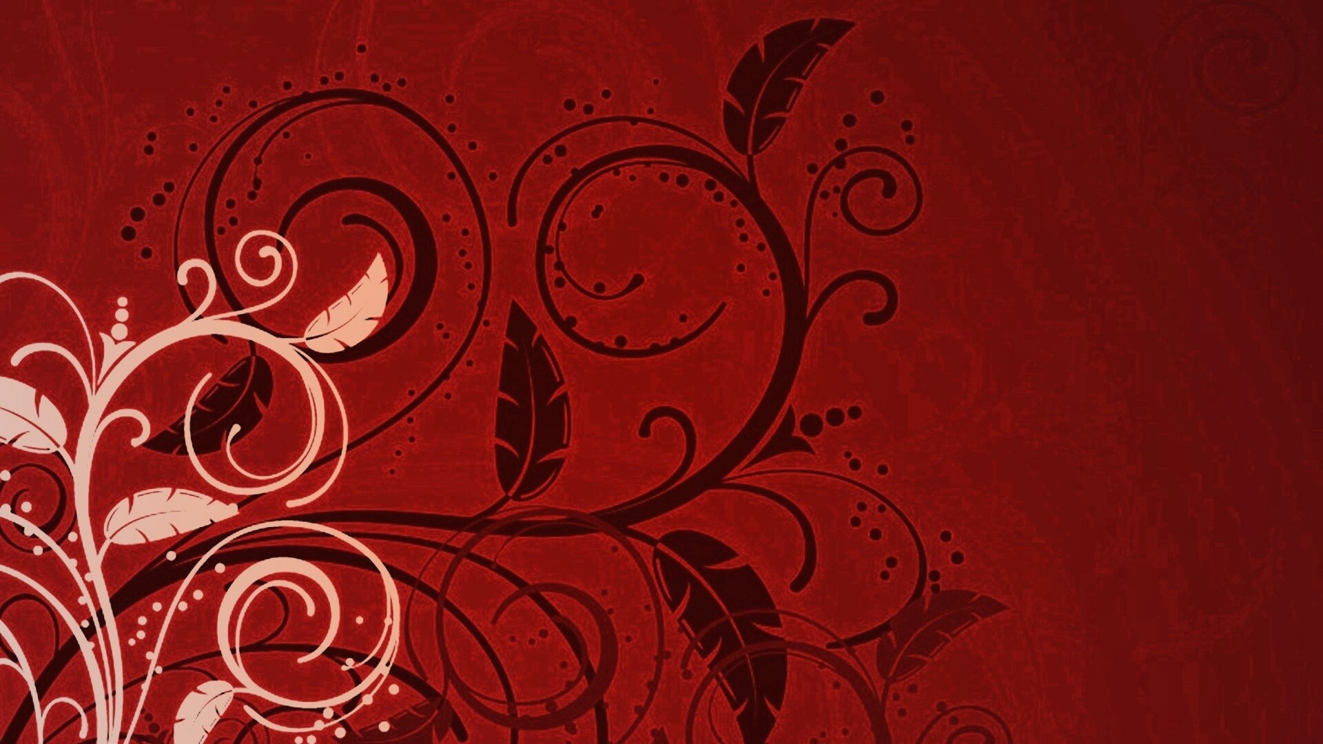 Черно-белые листики на красном фоне обои