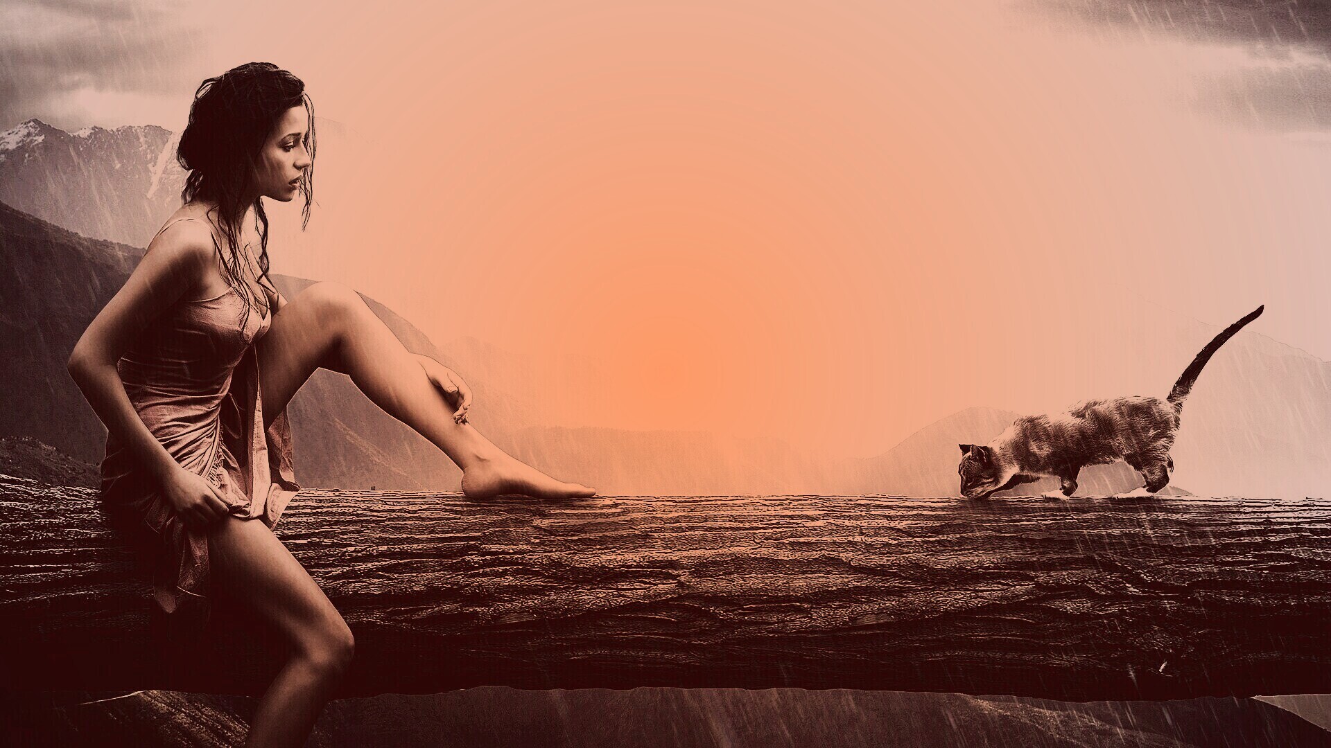 Девушка и кошка обои