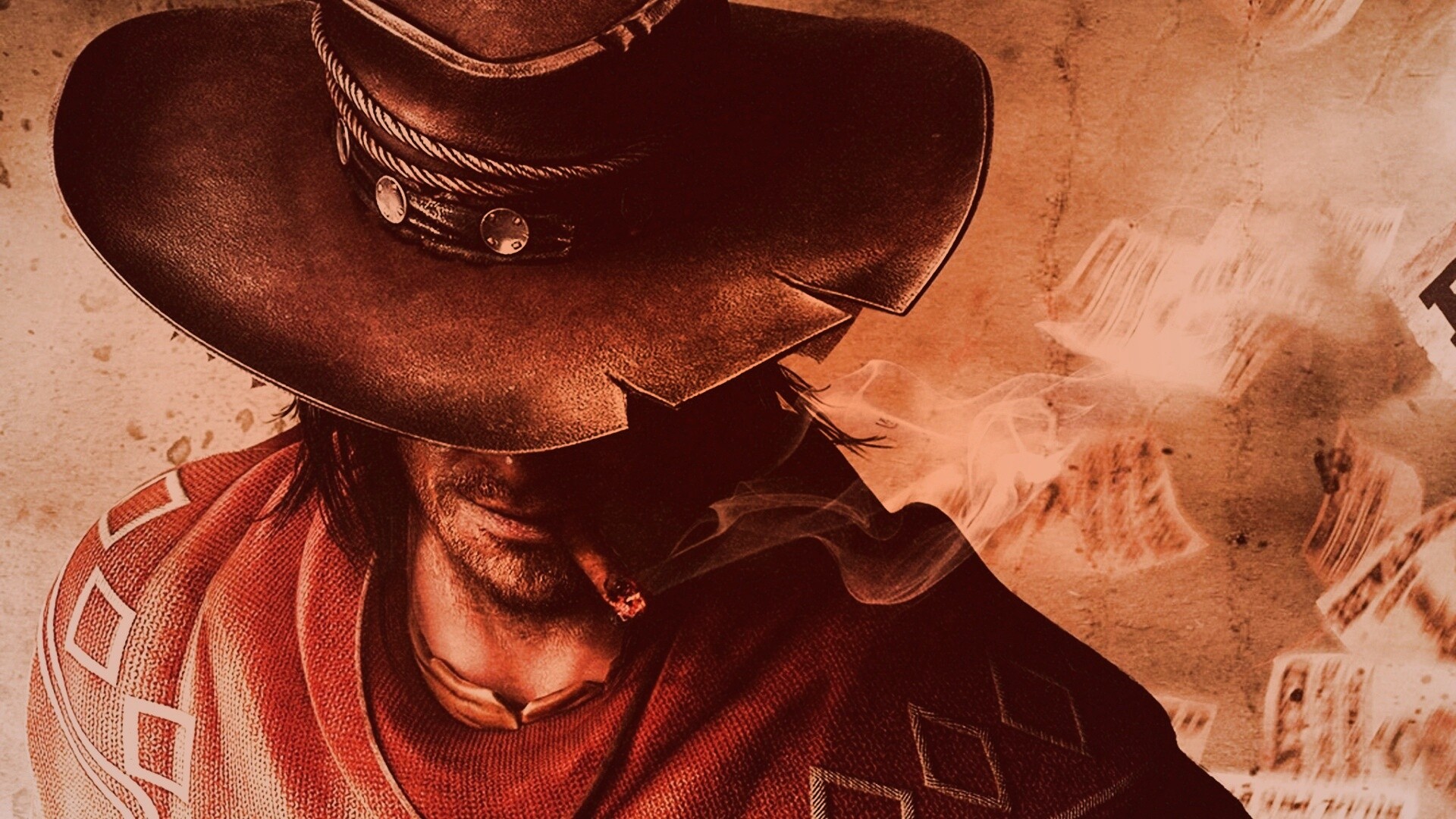 Мужик с сигарой в шляпе и пончо обои