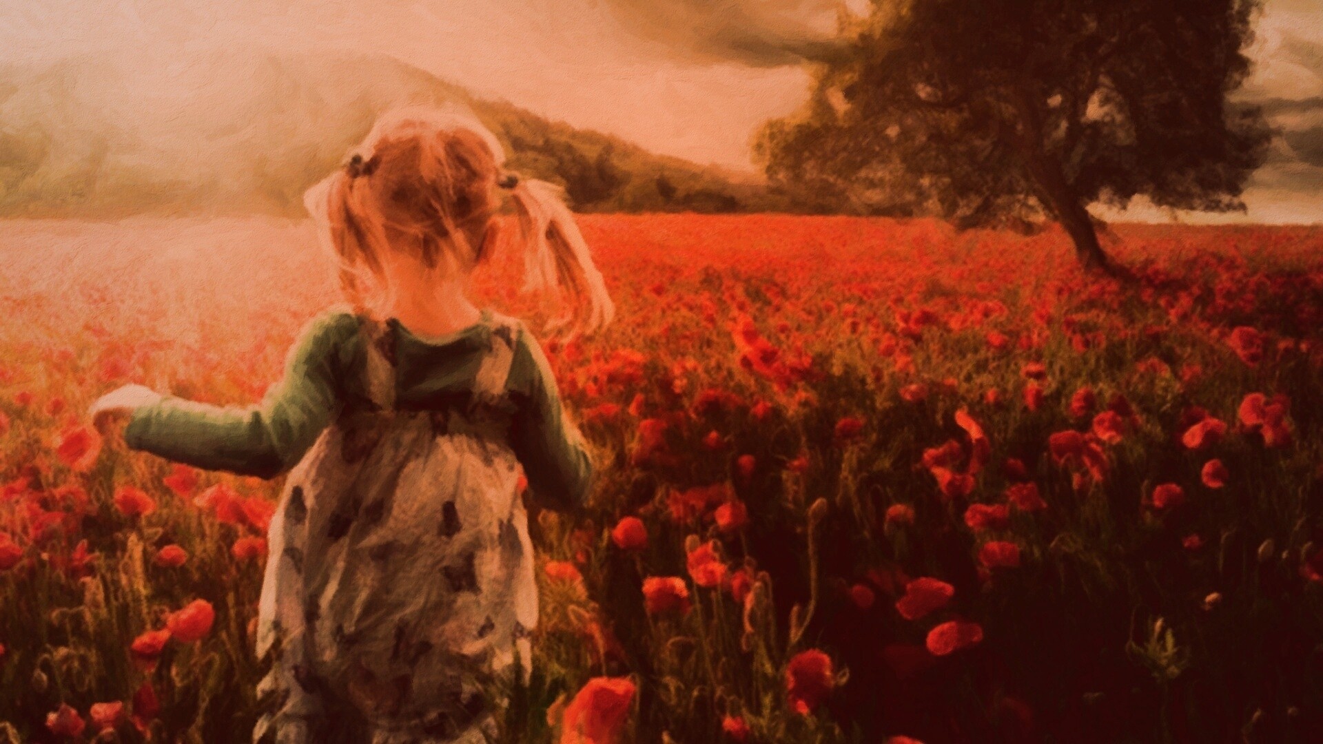 Девочка на маковом поле обои