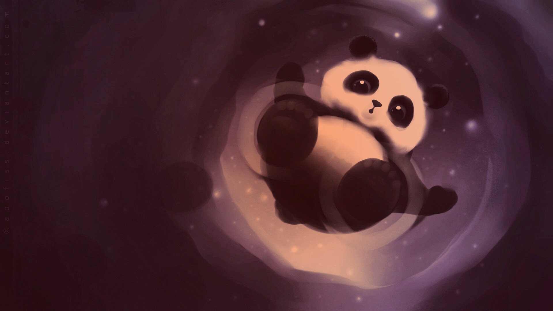 Маленькая панда и лужа обои