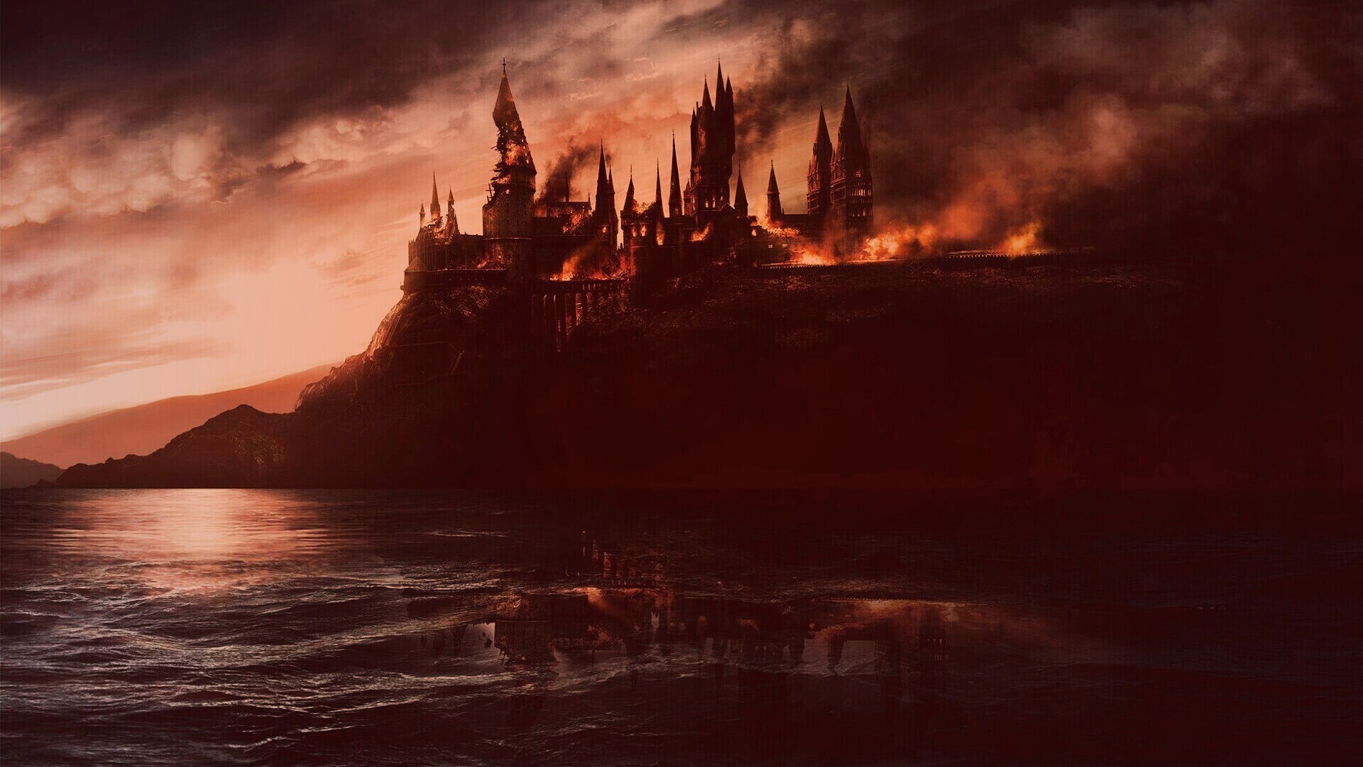 Хогвартс охваченный пламенем обои