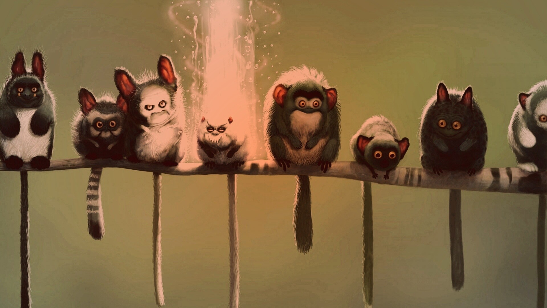 Существа на ветке обои