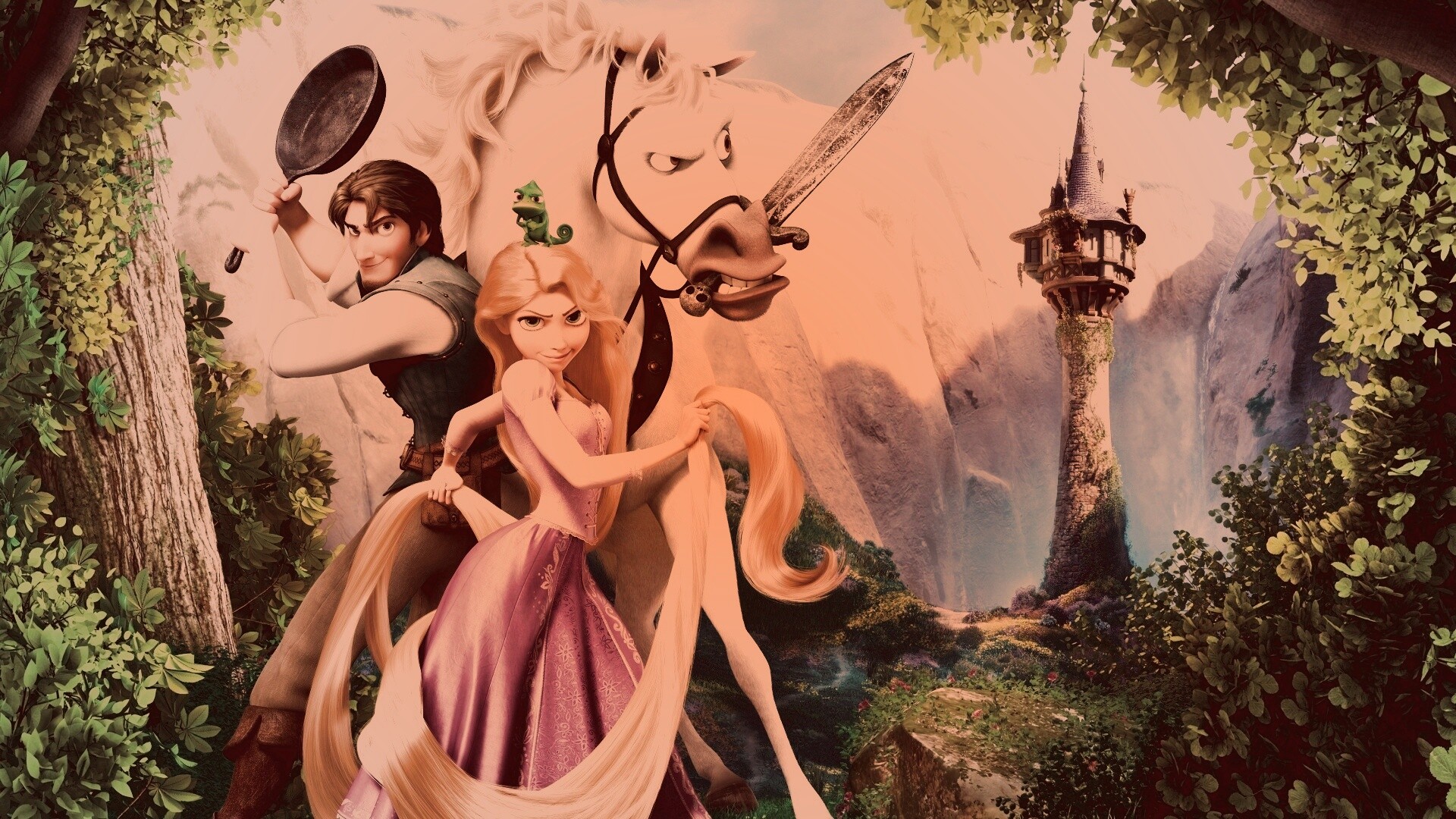 Рапунцель, Флин, Максимус и Паскаль обои