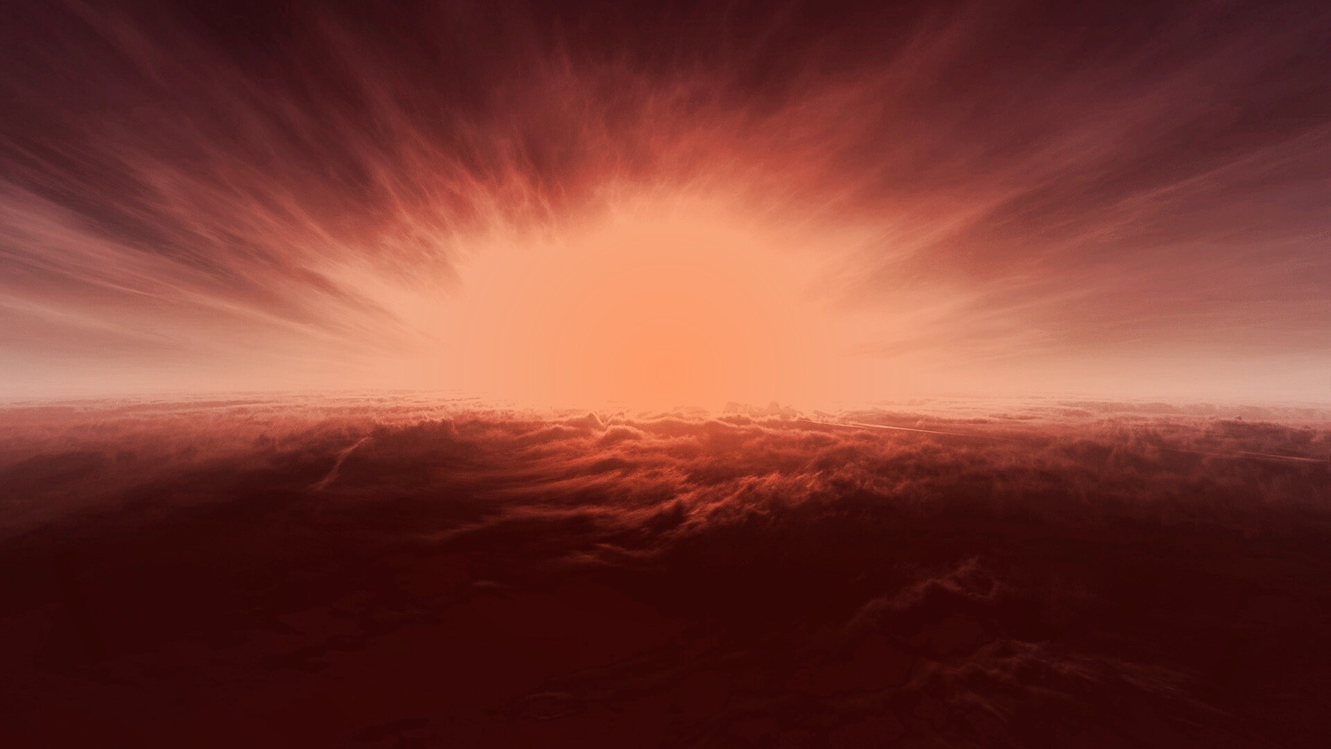 Закат над облаками обои