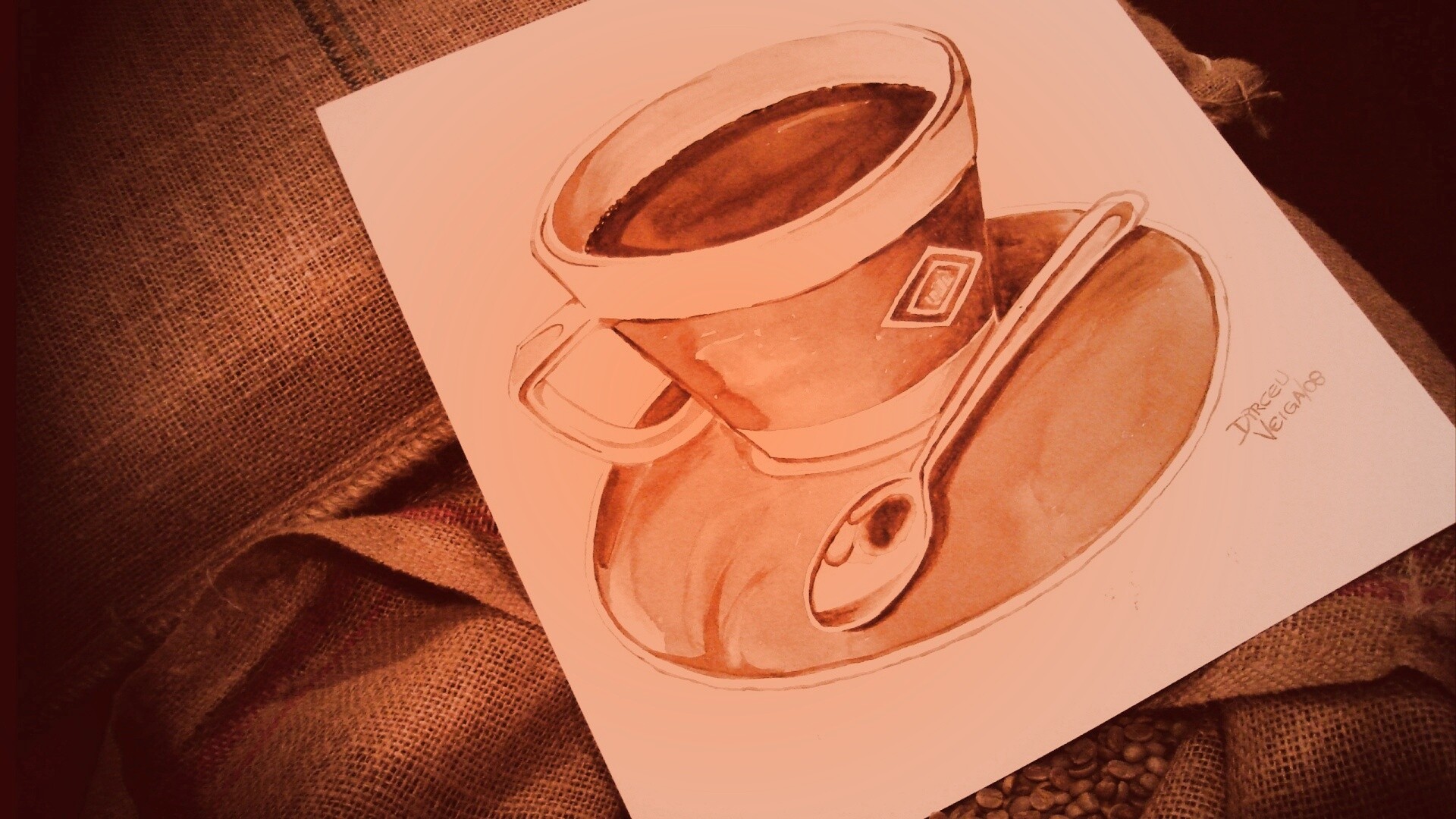 Нарисованная чашка кофе обои