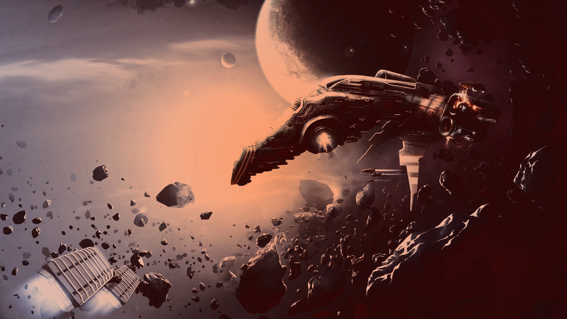 Полет в астероидах обои