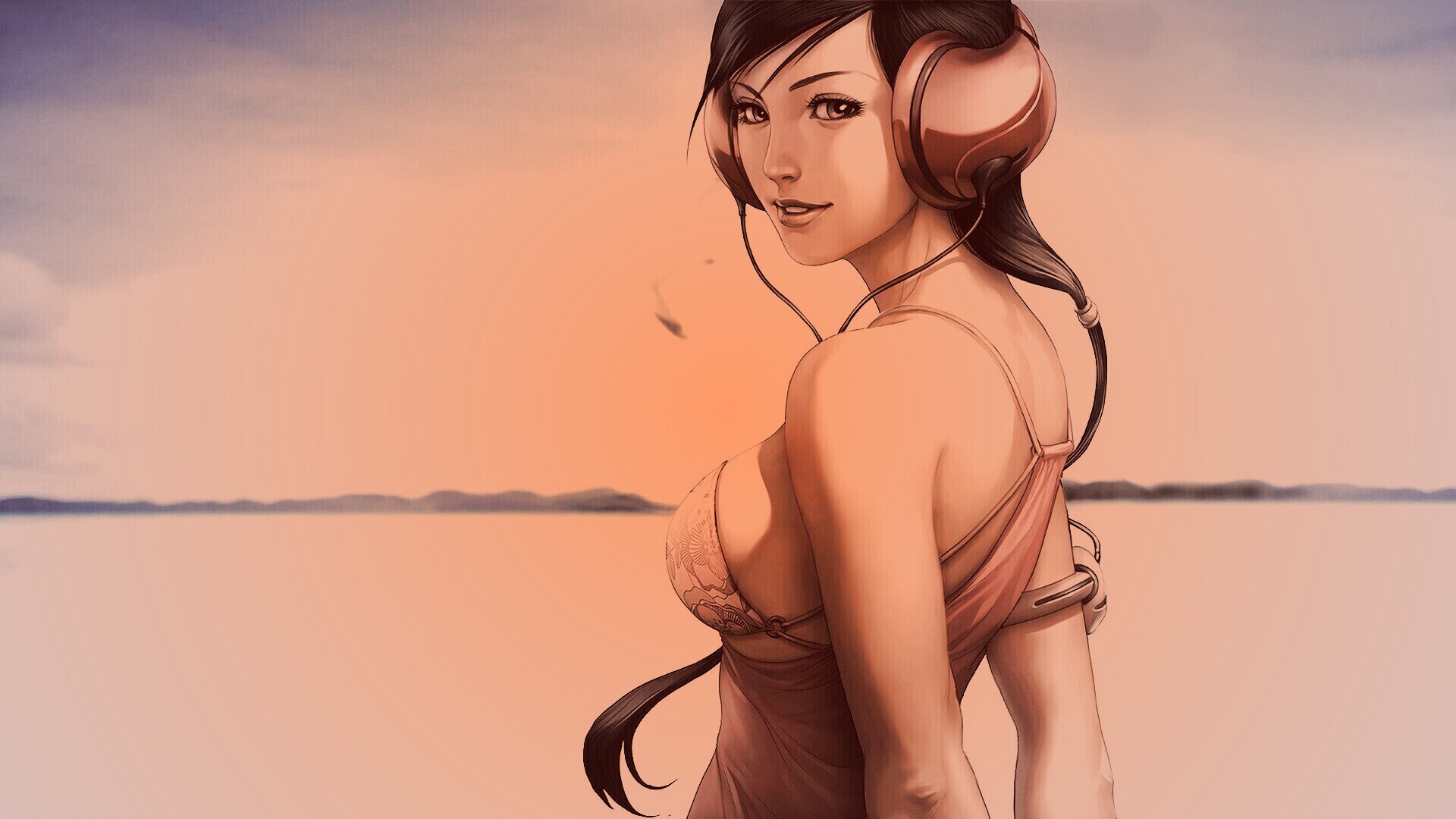 Девушка в наушниках обои