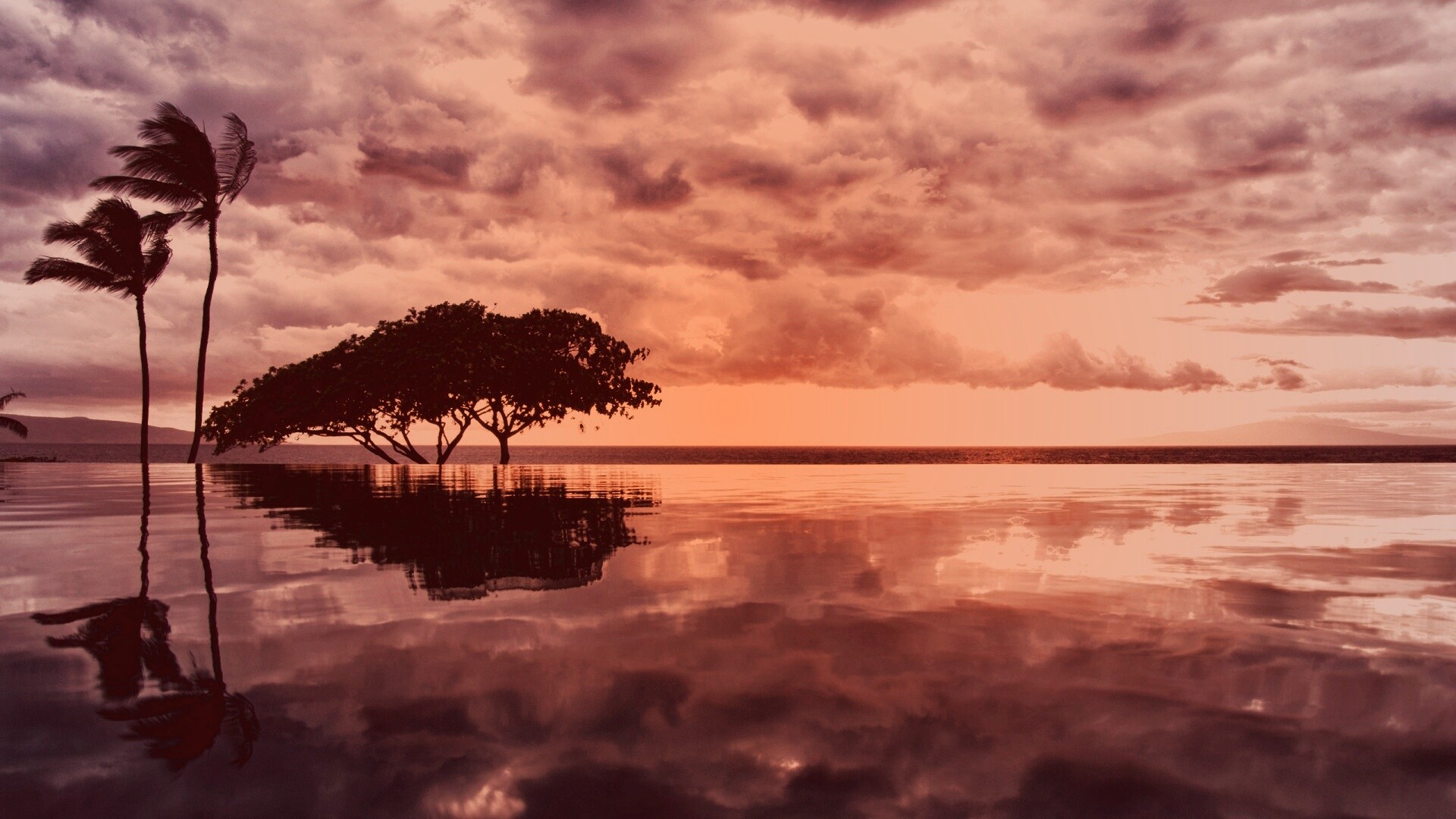 Восход над озером обои