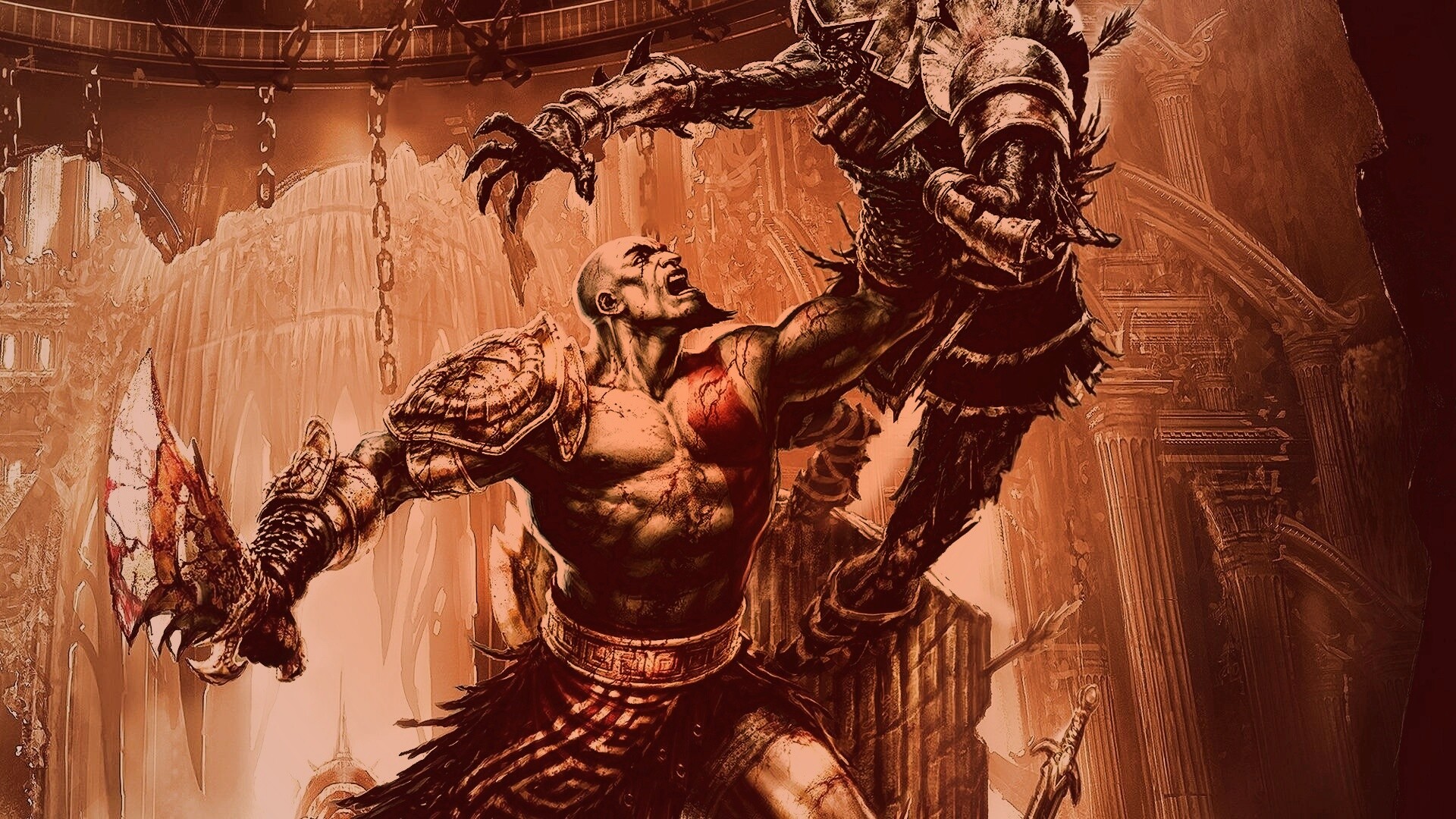 Кратос с мечем обои