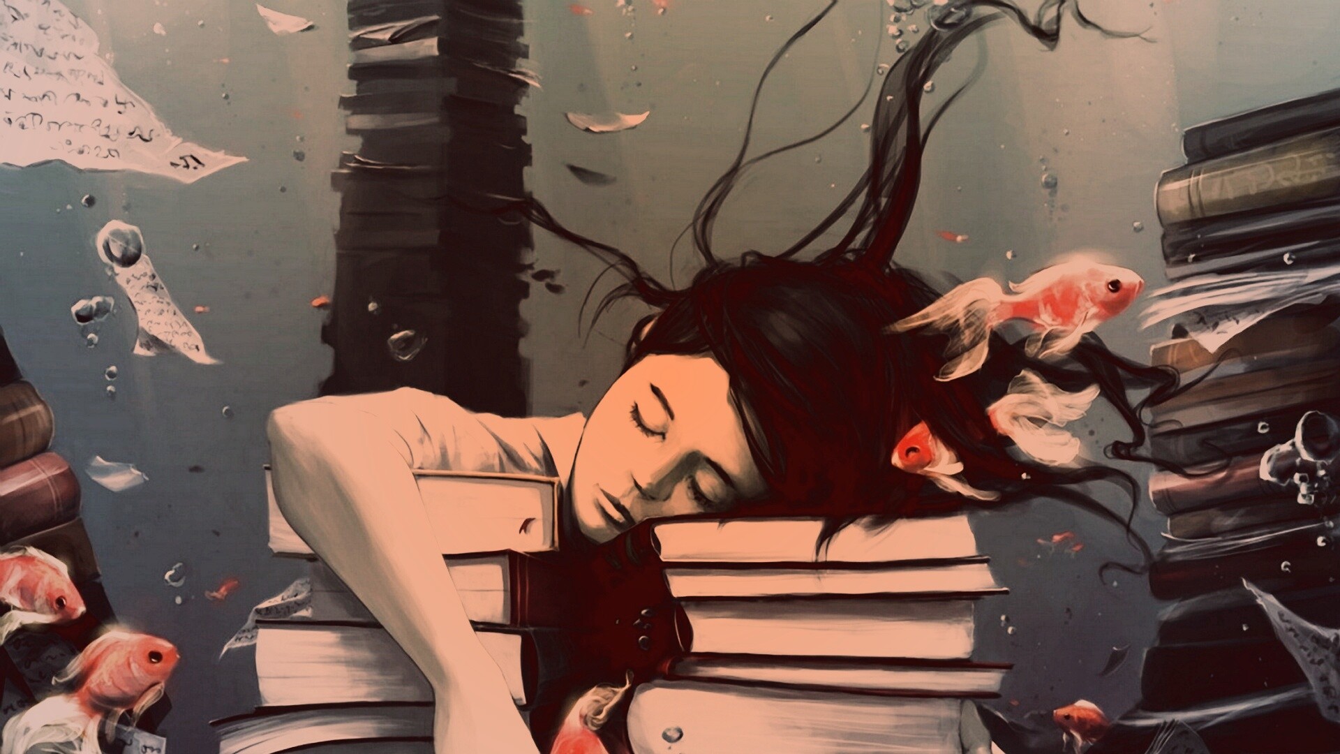 Девочка тонет в знаниях обои